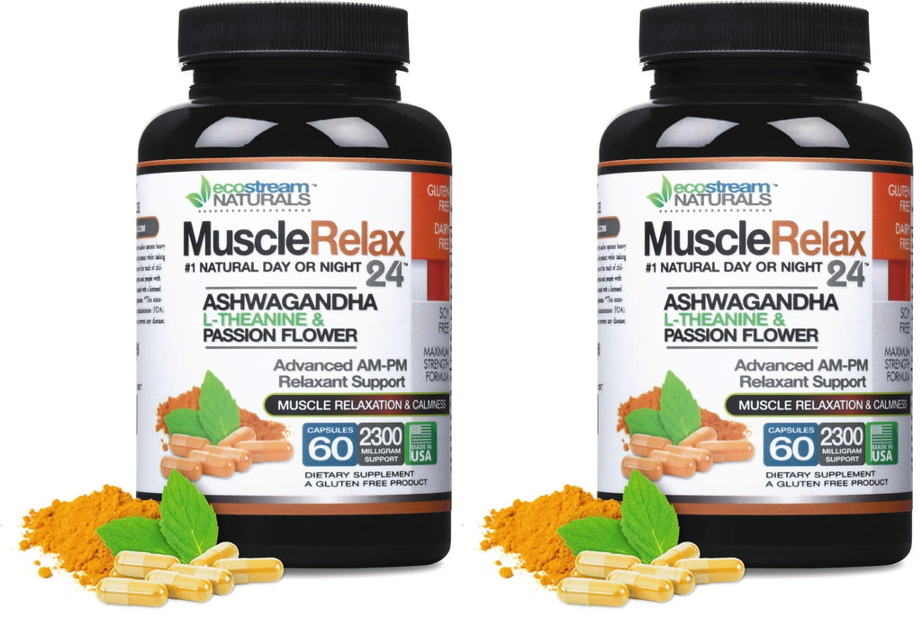 ecostream Naturals Relaxant – 2300 mg Day/Night Capsules with Valerian, Passion Flower, Magnesium (2-Pack)