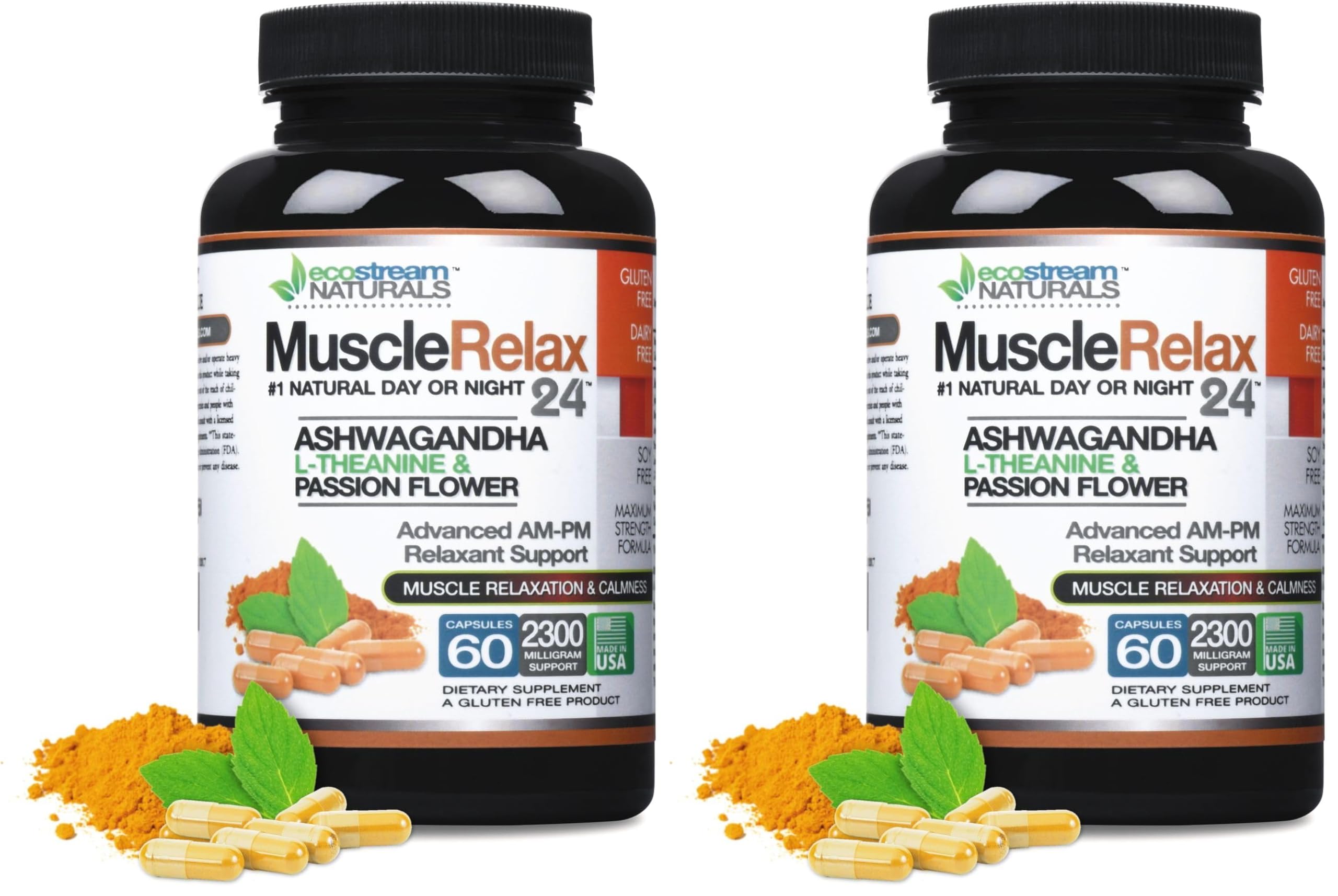 ecostream Naturals Relaxant – 2300 mg Day/Night Capsules with Valerian, Passion Flower, Magnesium (2-Pack)