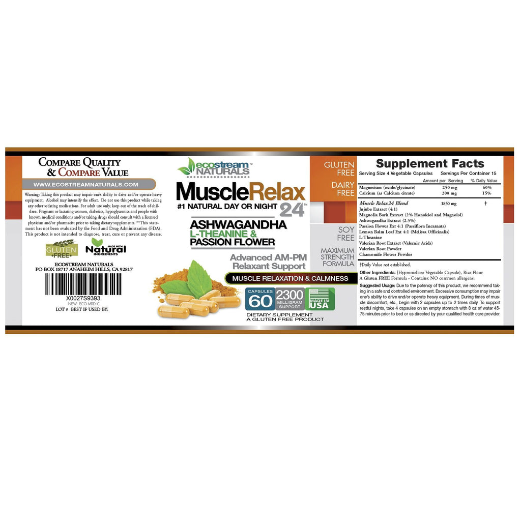 ecostream Naturals Relaxant – 2300 mg Day/Night Capsules with Valerian, Passion Flower, Magnesium (2-Pack)