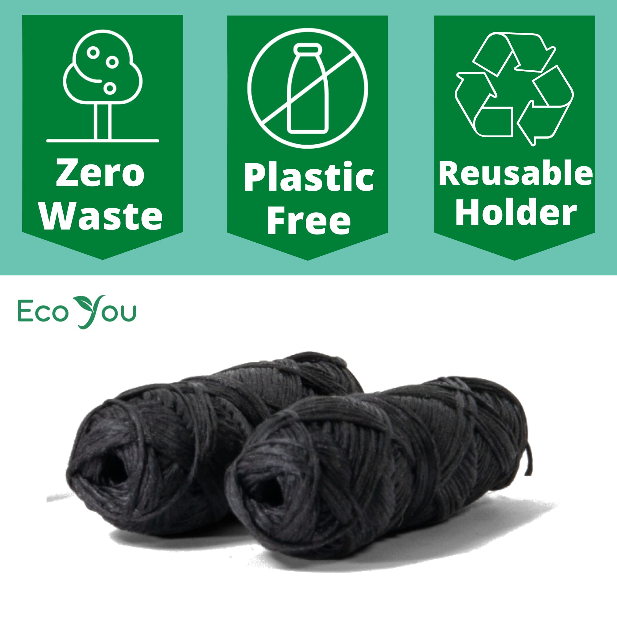 EcoYou Bamboo Charcoal Dental Floss - Mint & Candelilla Wax - Vegan & Biodegradable (2 Refills Pack)