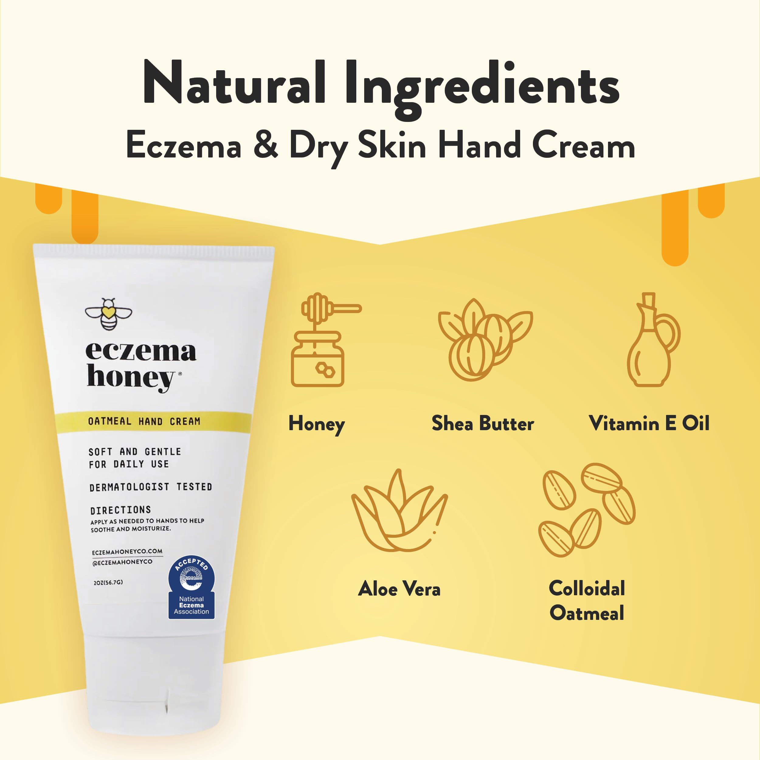 ECZEMA HONEY Oatmeal Hand Cream – Natural Eczema Relief for Dry, Itchy Hands (2 oz)