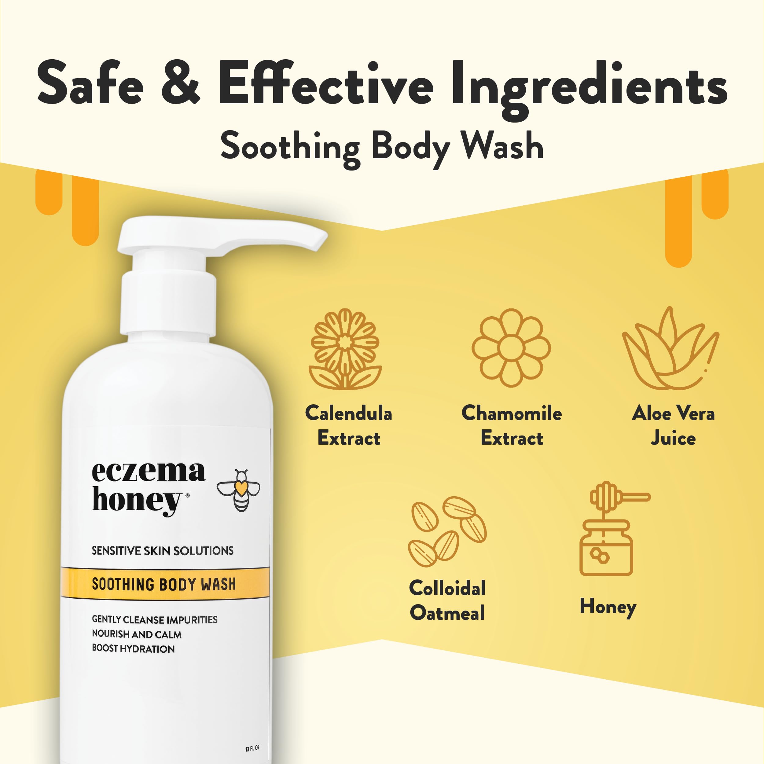 ECZEMA HONEY Soothing Body Wash — Gentle Eczema & Sensitive Skin Shower Gel (13 Oz)