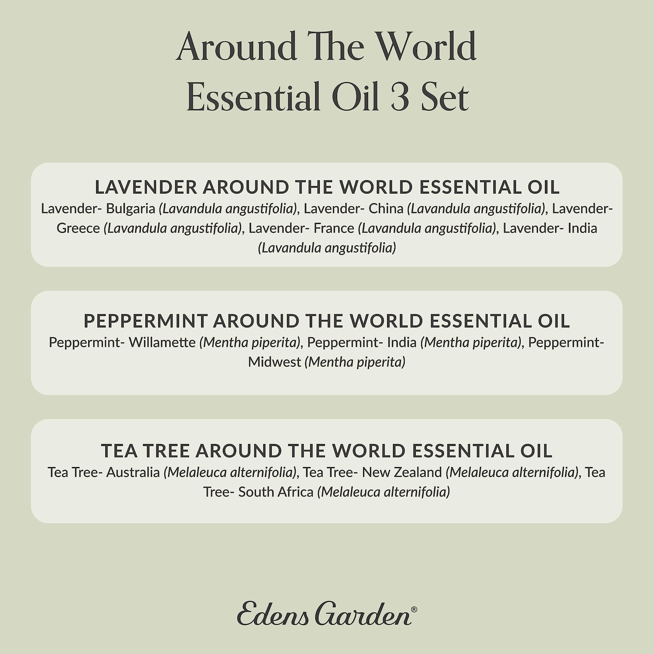 Edens Garden Around The World 3 Set – 3 Pack Lavender, Peppermint & Tea Tree Oils – No Fragrance & Undiluted, 100% Pure Therapeutic Grade (10 ml each)
