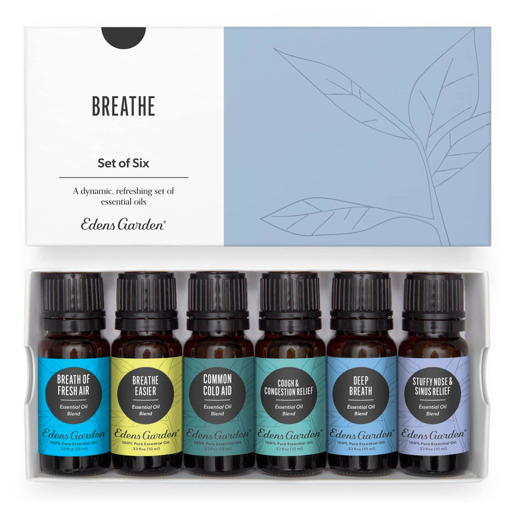 Edens Garden Breathe 6 Set – 100% Pure Therapeutic Grade Essential Oils (10 ml x 6)