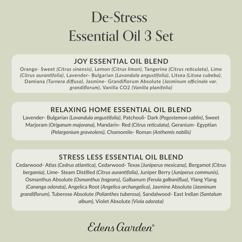 Edens Garden De-Stress Essential Oil Set – 3 x 10 ml, 100% Pure Therapeutic Grade