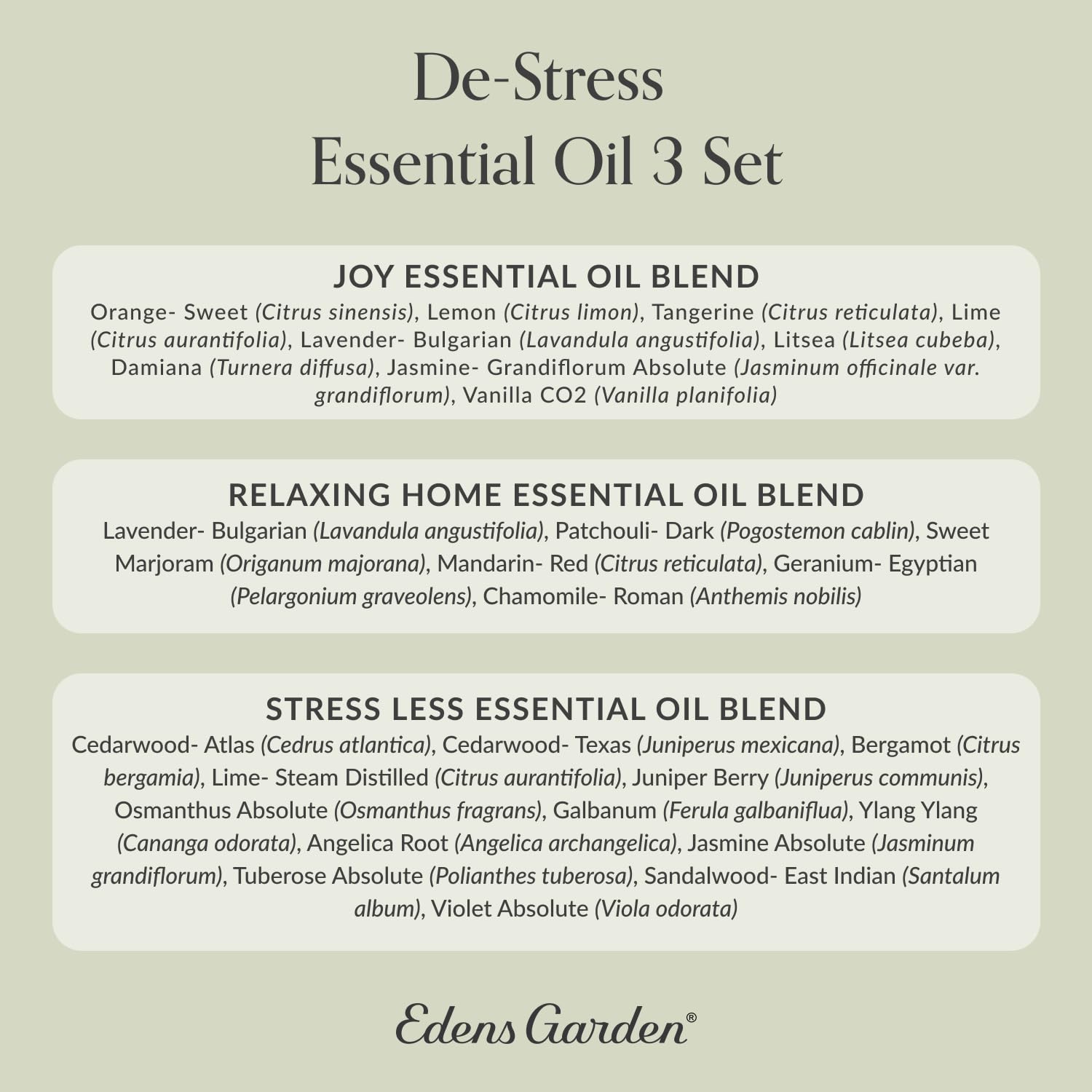 Edens Garden De-Stress Essential Oil Set – 3 x 10 ml, 100% Pure Therapeutic Grade