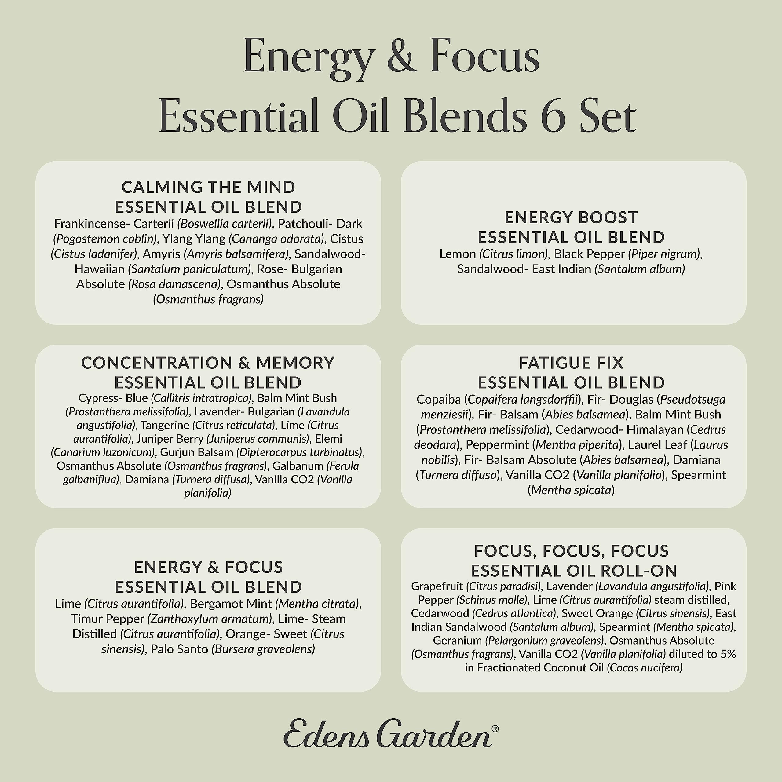 Edens Garden Energy & Focus Essential Oils 6 Set – 100% Pure Therapeutic Grade