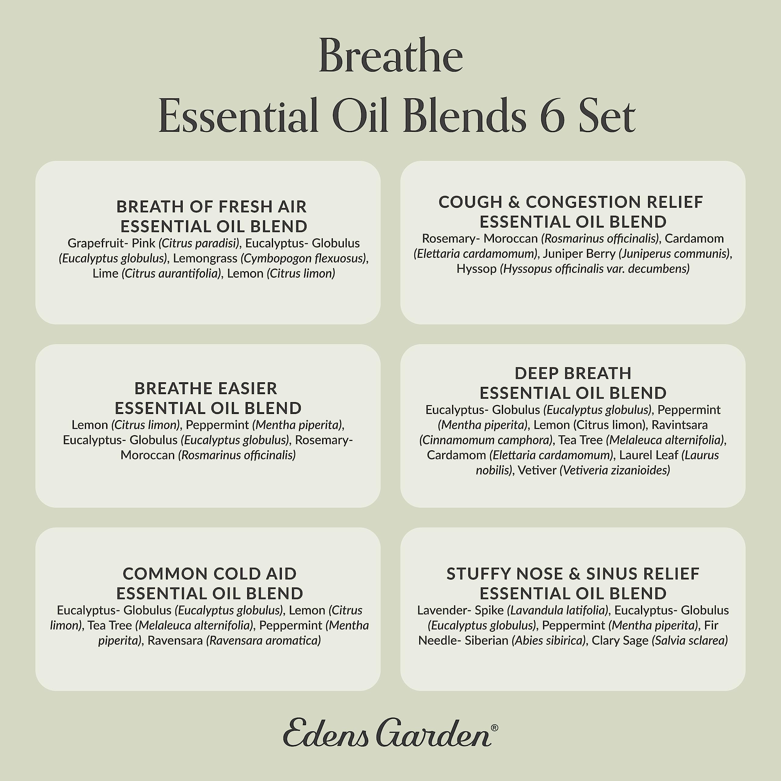 Edens Garden Breathe 6 Set – 100% Pure Therapeutic Grade Essential Oils (10 ml x 6)