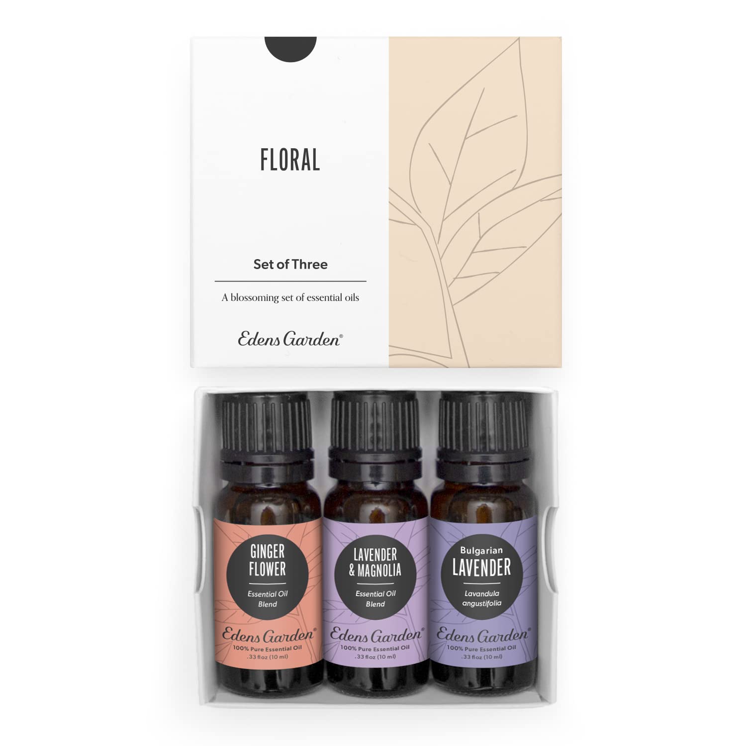 Edens Garden Floral Essential Oils Set – Ginger Flower, Lavender & Magnolia (10 ml each)