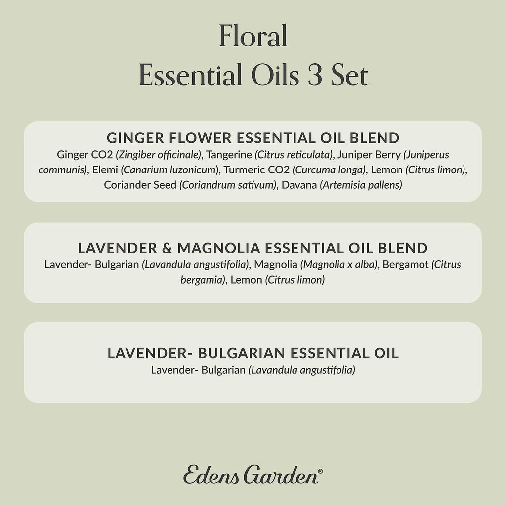 Edens Garden Floral Essential Oils Set – Ginger Flower, Lavender & Magnolia (10 ml each)