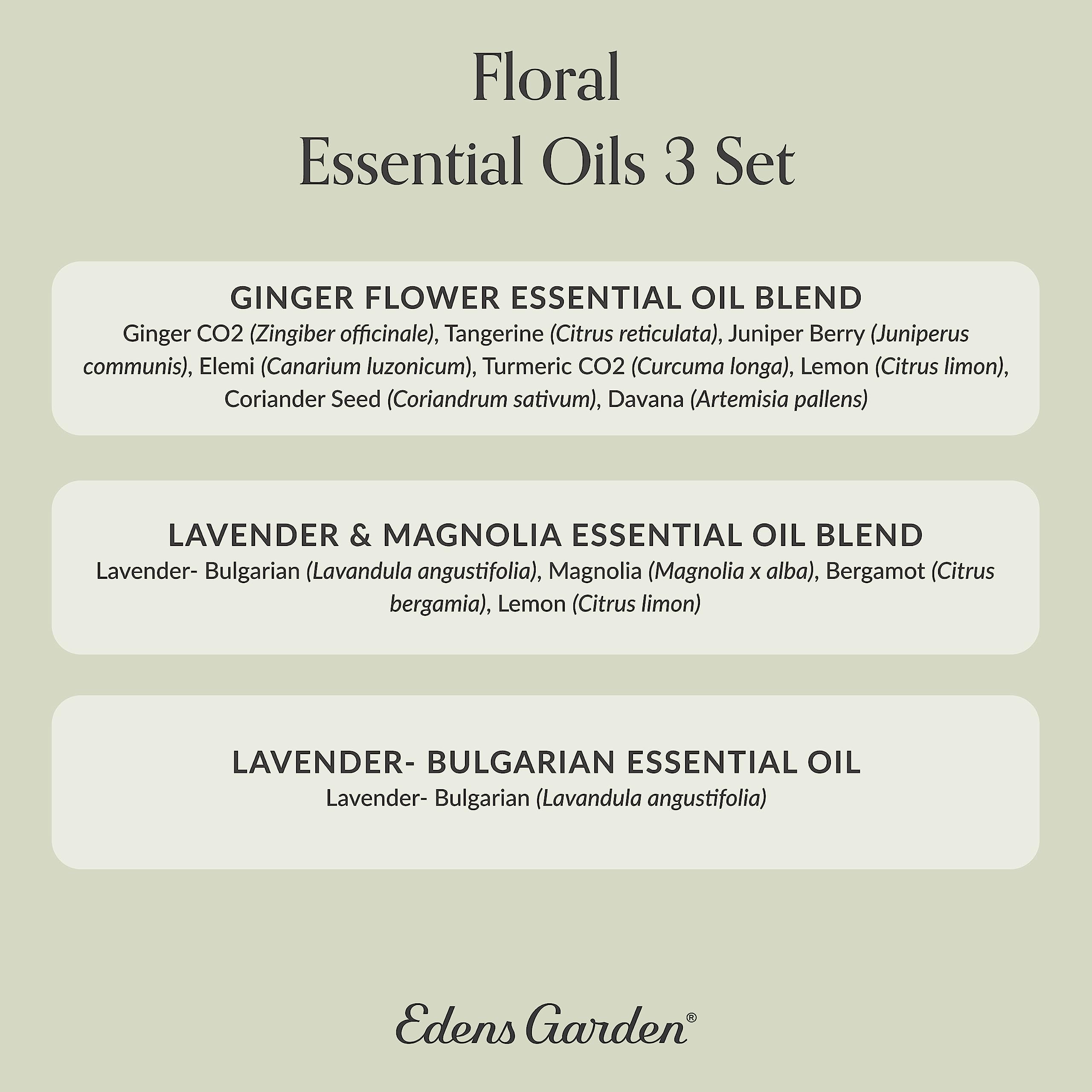 Edens Garden Floral Essential Oils Set – Ginger Flower, Lavender & Magnolia (10 ml each)
