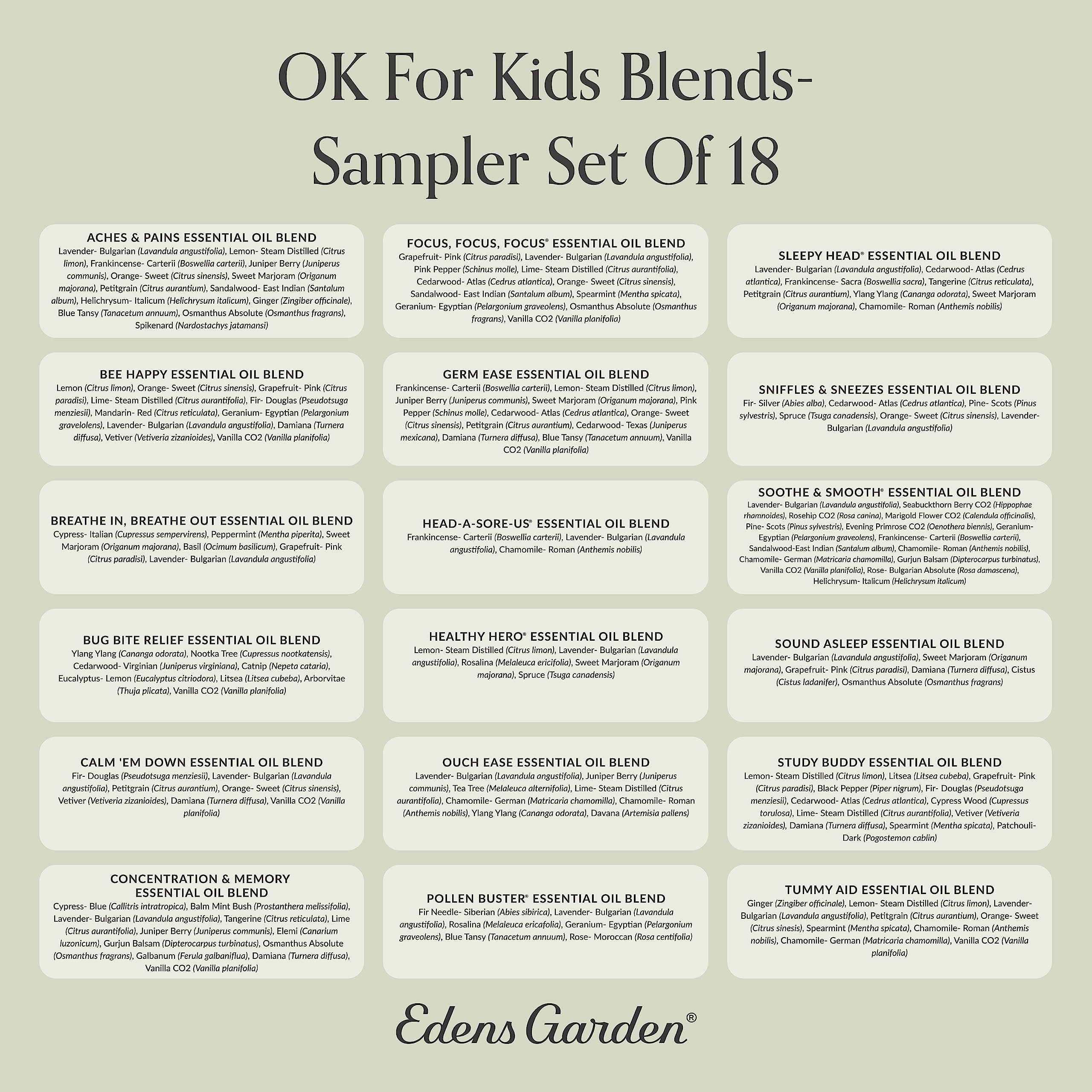 Edens Garden OK For Kids Essential Oils Sampler – 18-Set, 100% Pure Therapeutic Grade