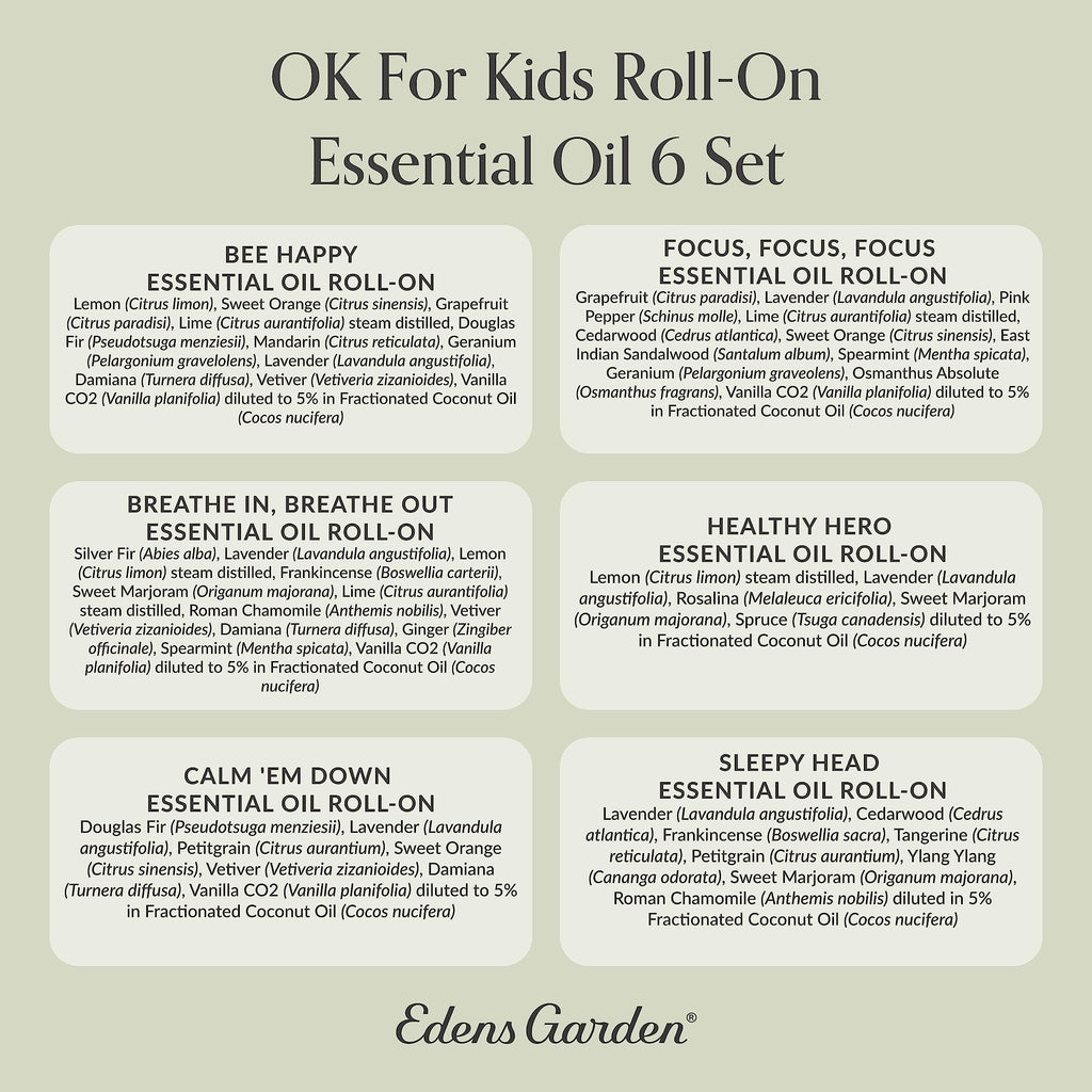 Edens Garden OK for Kids Roll-On Set – 6 Pack, 10 ml Each | Pure Therapeutic Grade