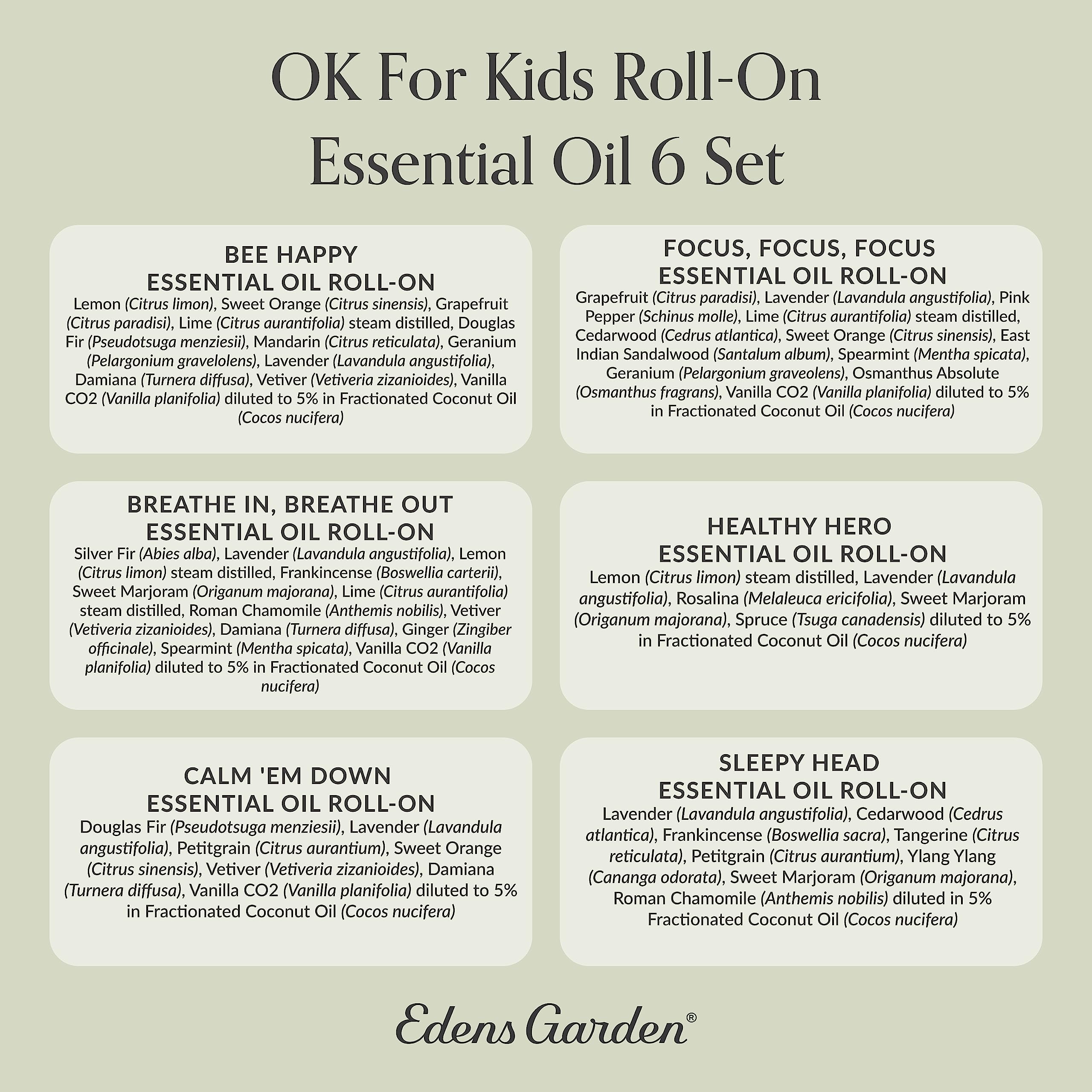 Edens Garden OK for Kids Roll-On Set – 6 Pack, 10 ml Each | Pure Therapeutic Grade