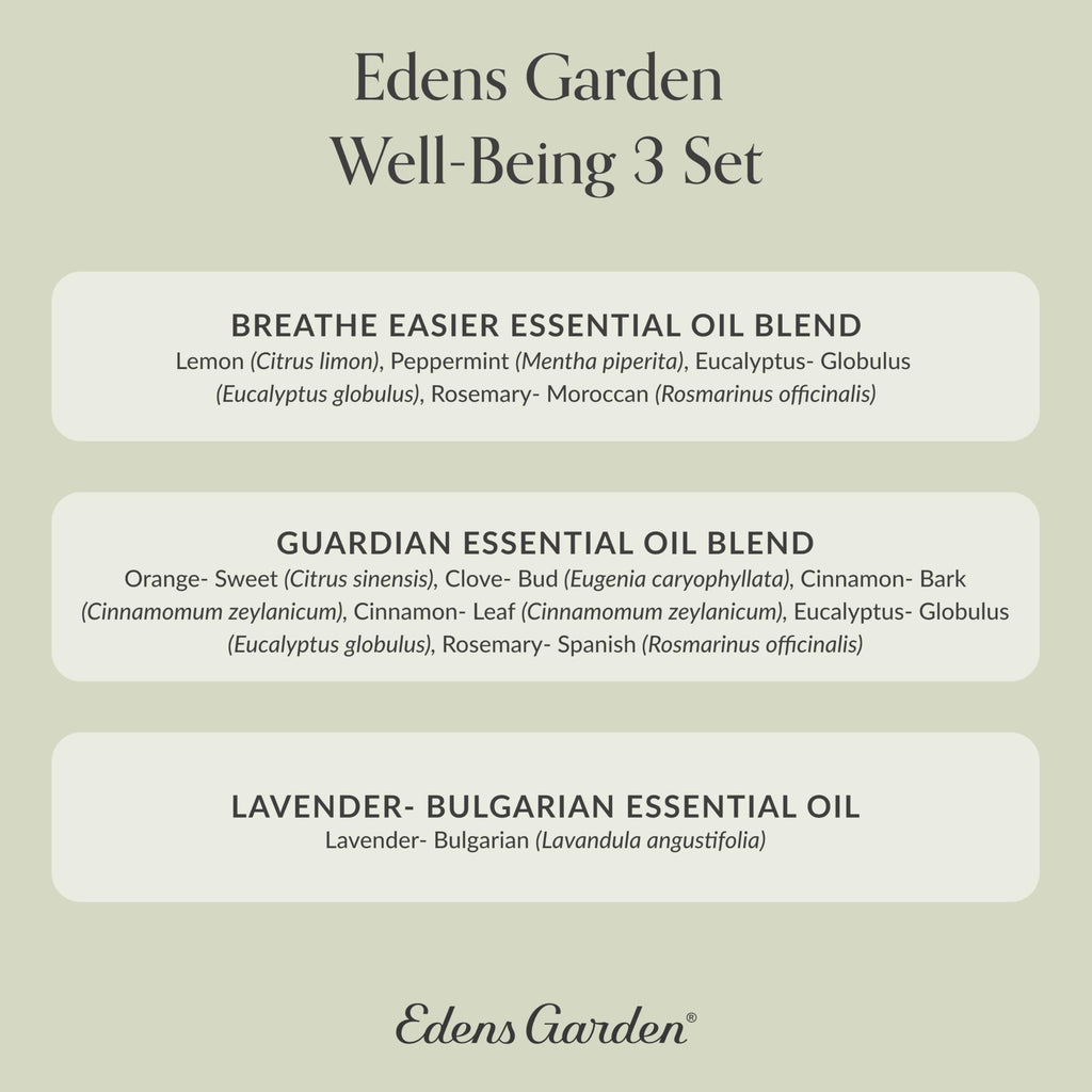 Edens Garden Well-Being 3 Set – 100% Pure Therapeutic Grade Essential Oils (10 ml x3) – Breathe Easier, Guardian & Lavender