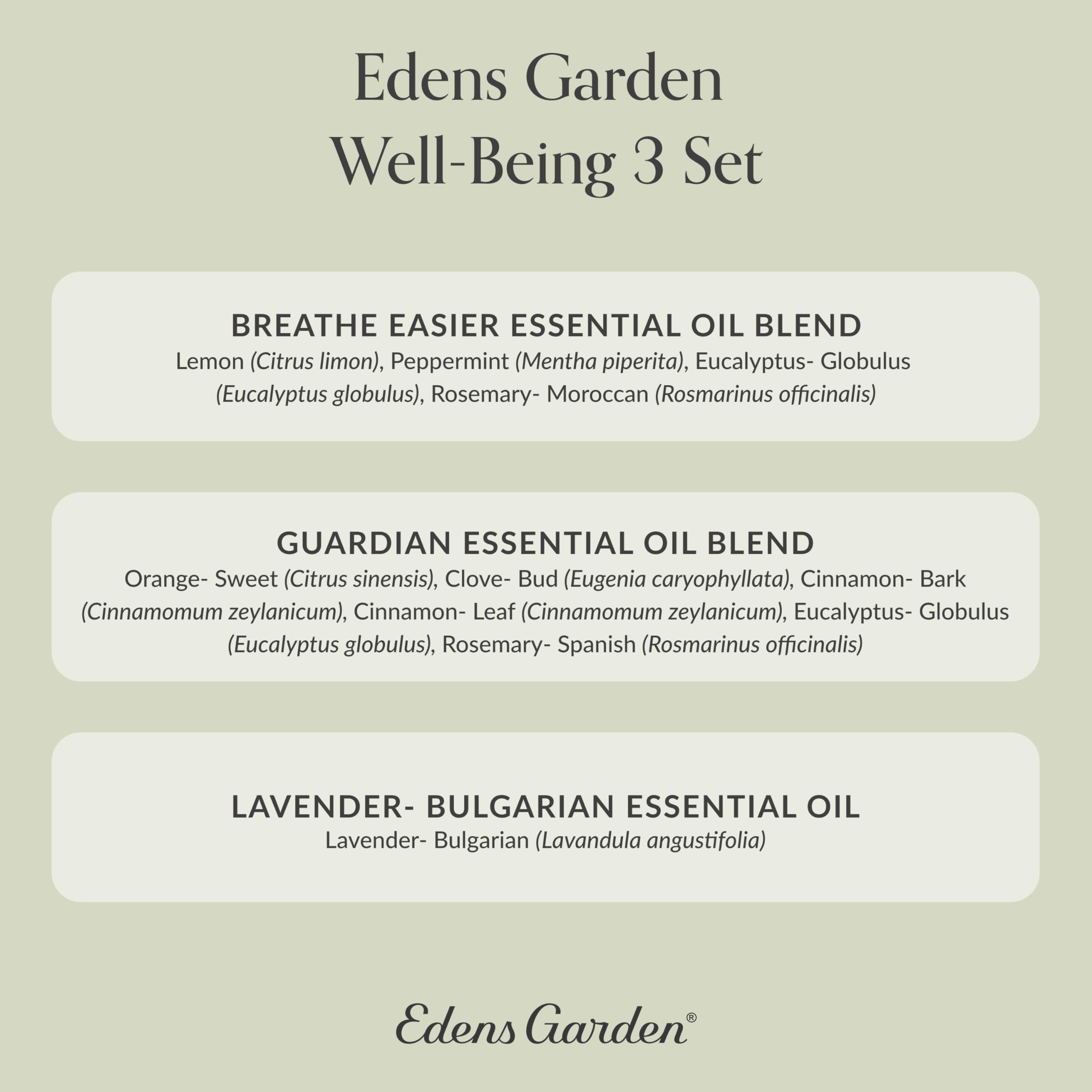 Edens Garden Well-Being 3 Set – 100% Pure Therapeutic Grade Essential Oils (10 ml x3) – Breathe Easier, Guardian & Lavender