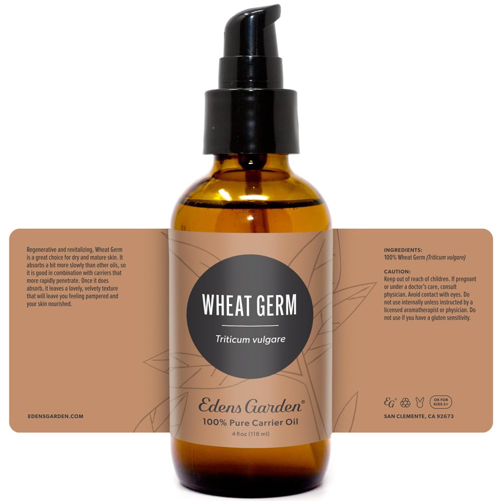 Edens Garden Wheat Germ Carrier Oil - 100% Pure Cold-Pressed & Hexane Free (118 ml / 4 fl oz)