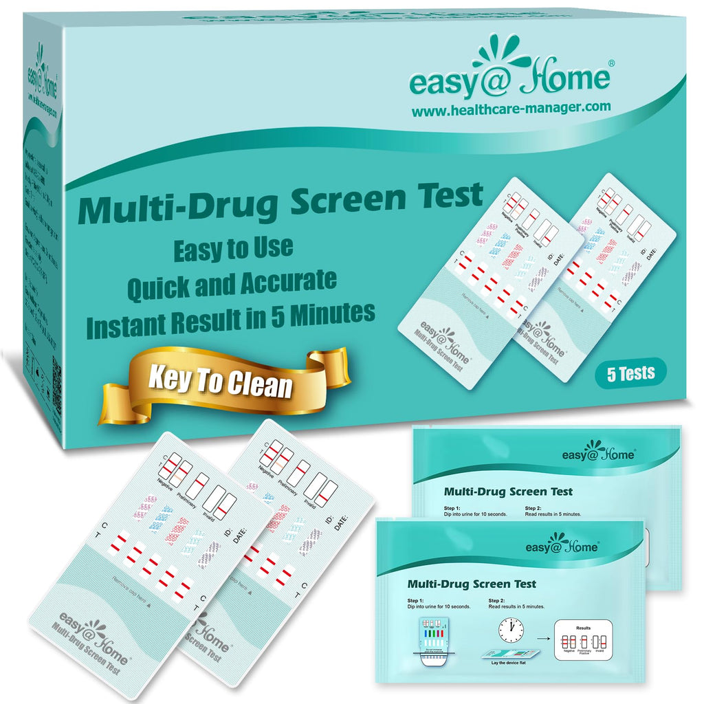 Easy@Home Multi-Drug Screen Test – 5 Pack Urine Drug Tests Kit (BZO/COC/THC/MET/MOR/OXY/BAR/BUP/MTD/TCA) | Instant Marijuana Test #EDOAP-7104