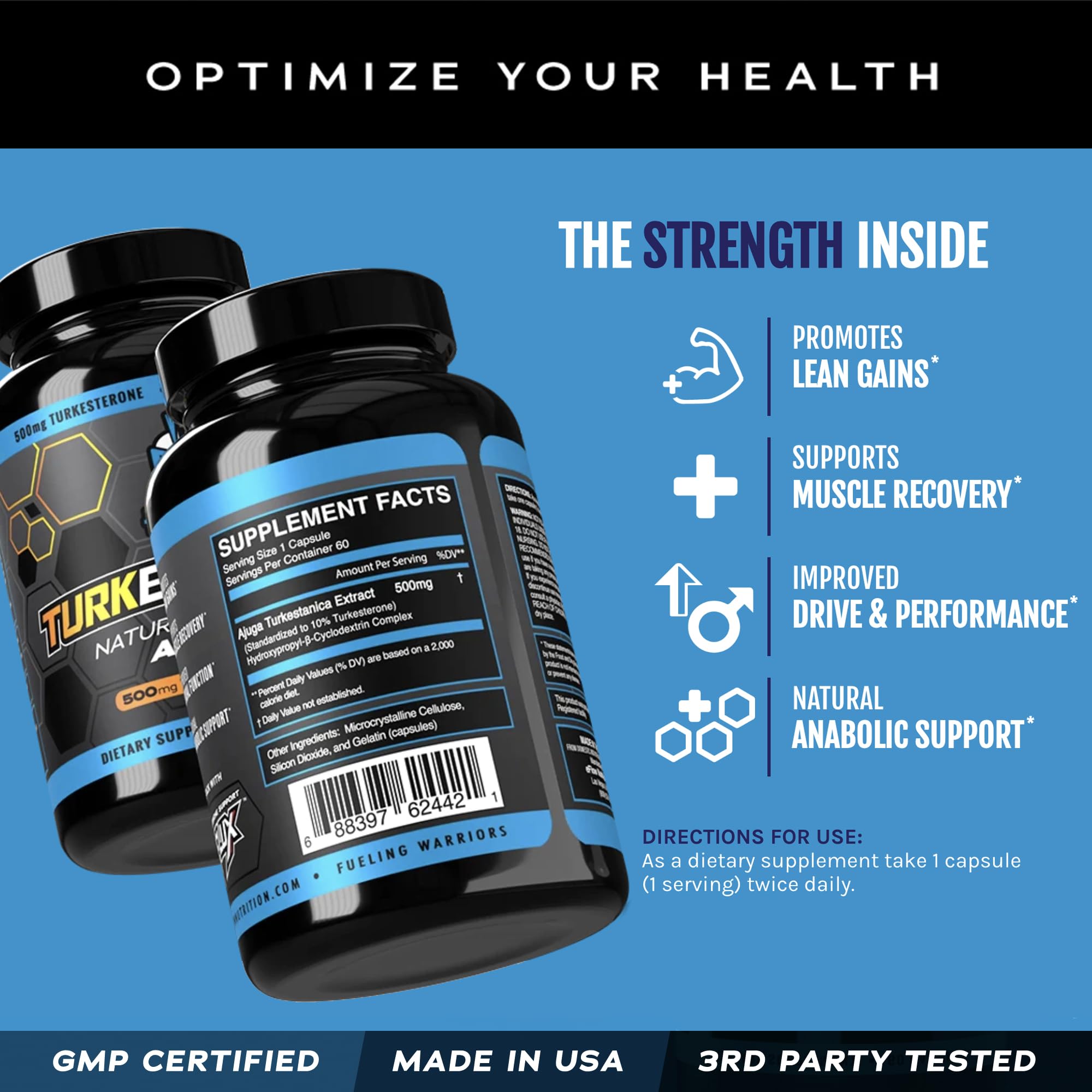eFlow Nutrition Turkesterone Supplement for Men – Highest Purity, Cyclodextrin Absorption, 60 Capsules