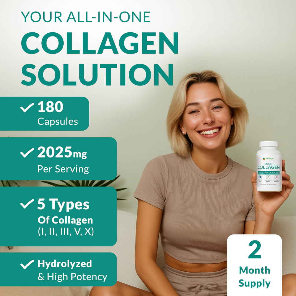 Multi Collagen 180 Capsules – Type I II III IV V X – 2025mg per Serving