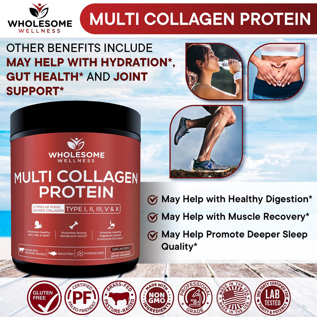 Wholesome Wellness Multi Collagen Powder – Grass-Fed Type I II III V X
