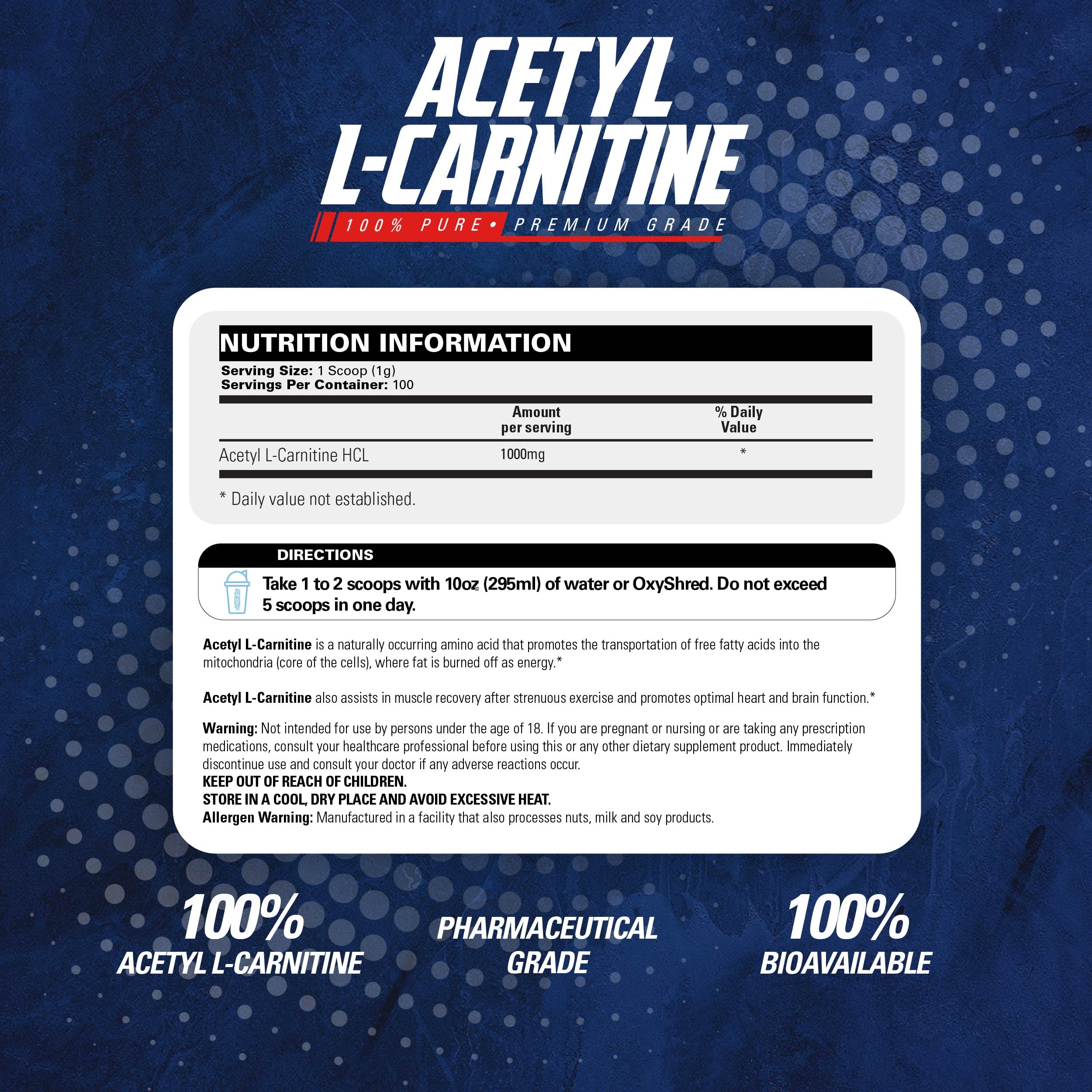 EHP Labs Acetyl L-Carnitine Powder – Brain Health, Energy & Heart Support | 100 Servings