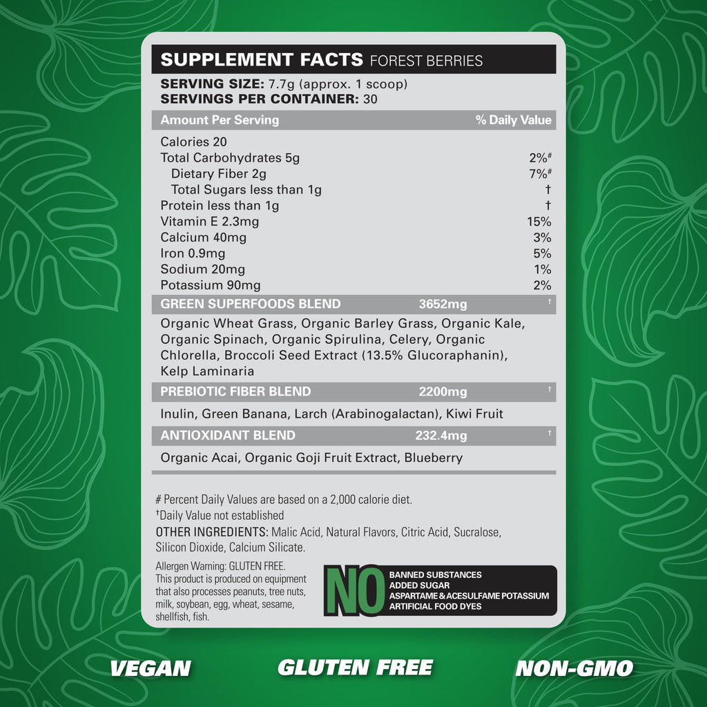 EHP Labs OxyGreens Forest Berries – Daily Greens Powder with Spirulina, Chlorella, Prebiotics & Enzymes | 30 Servings