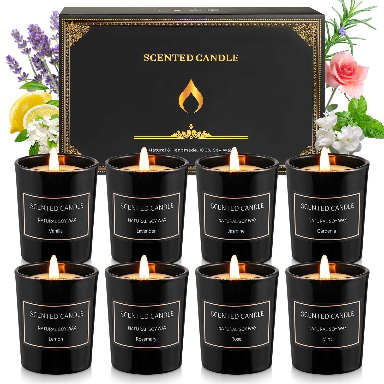 8 Pack Soy Wax Candles Gift Set – Aromatherapy Jar Candles (3.5oz)