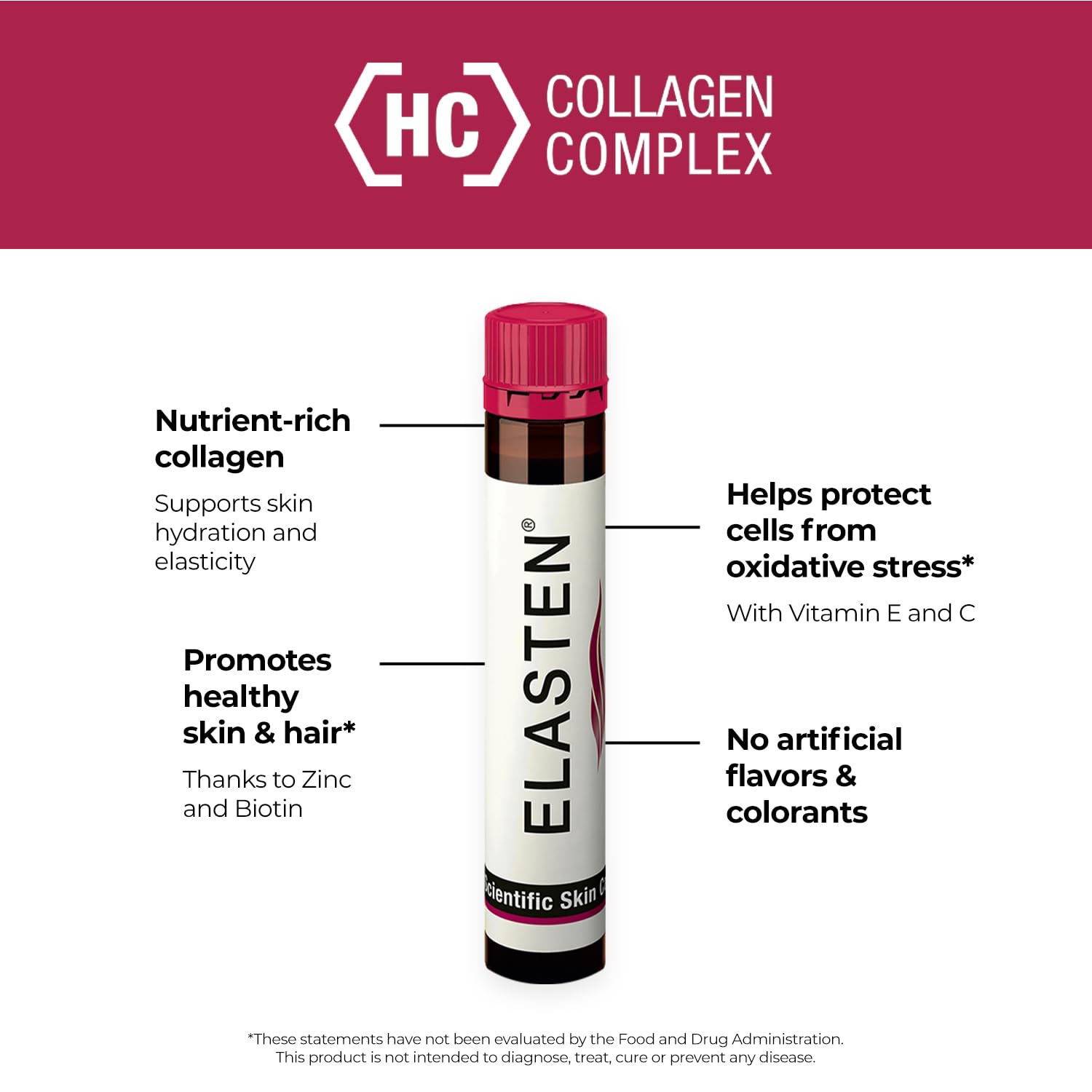 ELASTEN Clinically Tested Collagen Complex for Radiant Skin from Within – 28 Liquid Ampoules (0.85 fl oz / 25 ml Each)