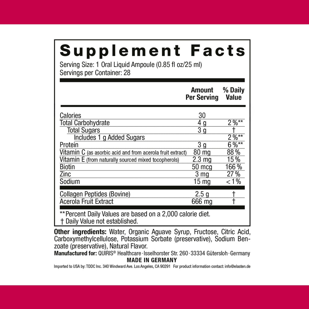 ELASTEN Clinically Tested Collagen Complex for Radiant Skin from Within – 28 Liquid Ampoules (0.85 fl oz / 25 ml Each)