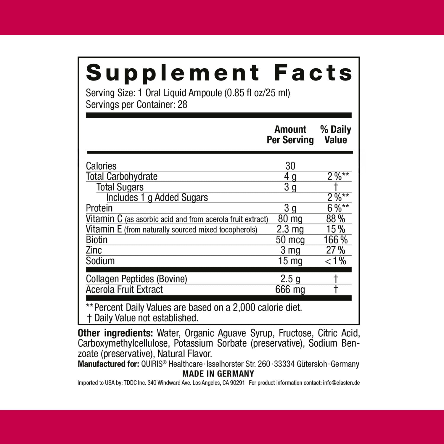 ELASTEN Clinically Tested Collagen Complex for Radiant Skin from Within – 28 Liquid Ampoules (0.85 fl oz / 25 ml Each)