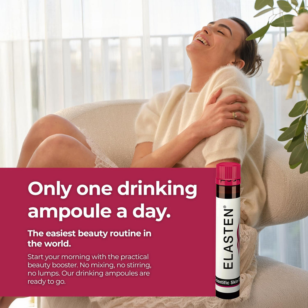 ELASTEN Clinically Tested Collagen Complex for Radiant Skin from Within – 28 Liquid Ampoules (0.85 fl oz / 25 ml Each)