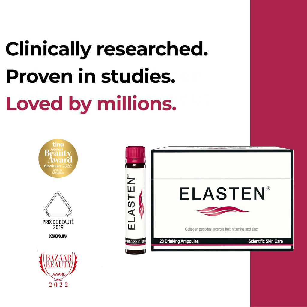 ELASTEN Clinically Tested Collagen Complex for Radiant Skin from Within – 28 Liquid Ampoules (0.85 fl oz / 25 ml Each)