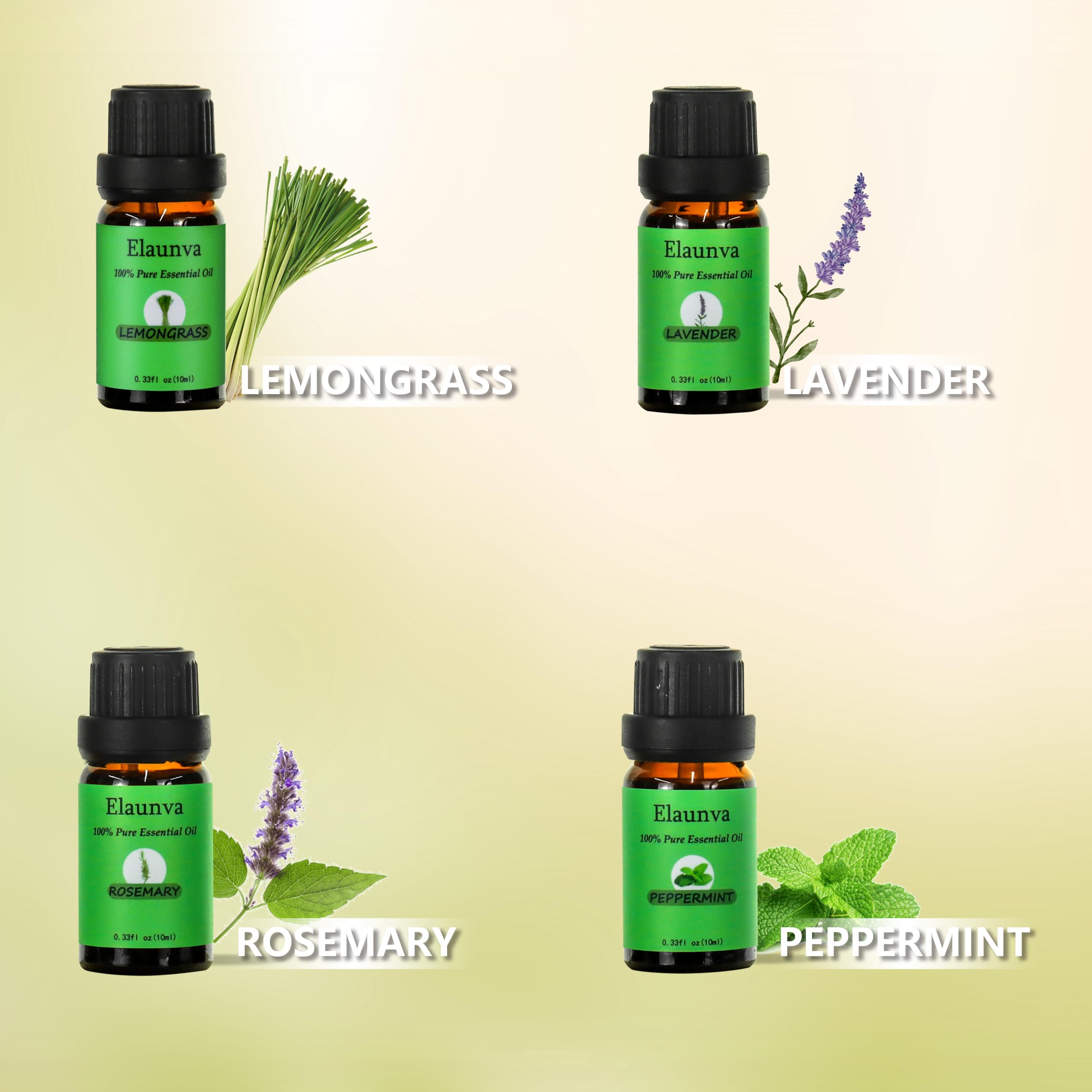 Elaunva Essential Oils Set – 4 Pure Oils for Aromatherapy
