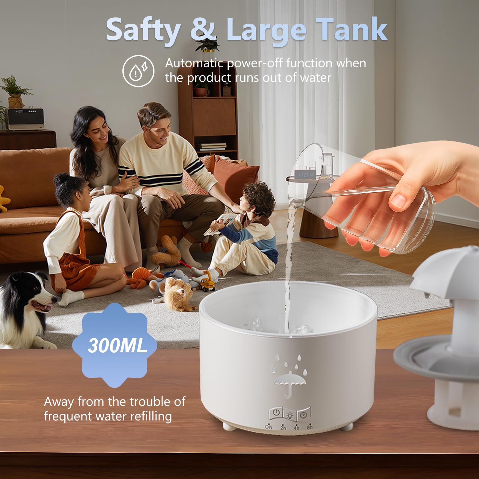 Elcxsla Essential Oil Diffuser 350mL – 360° Rotating Raindrop, Remote, 7-Color Mood Light