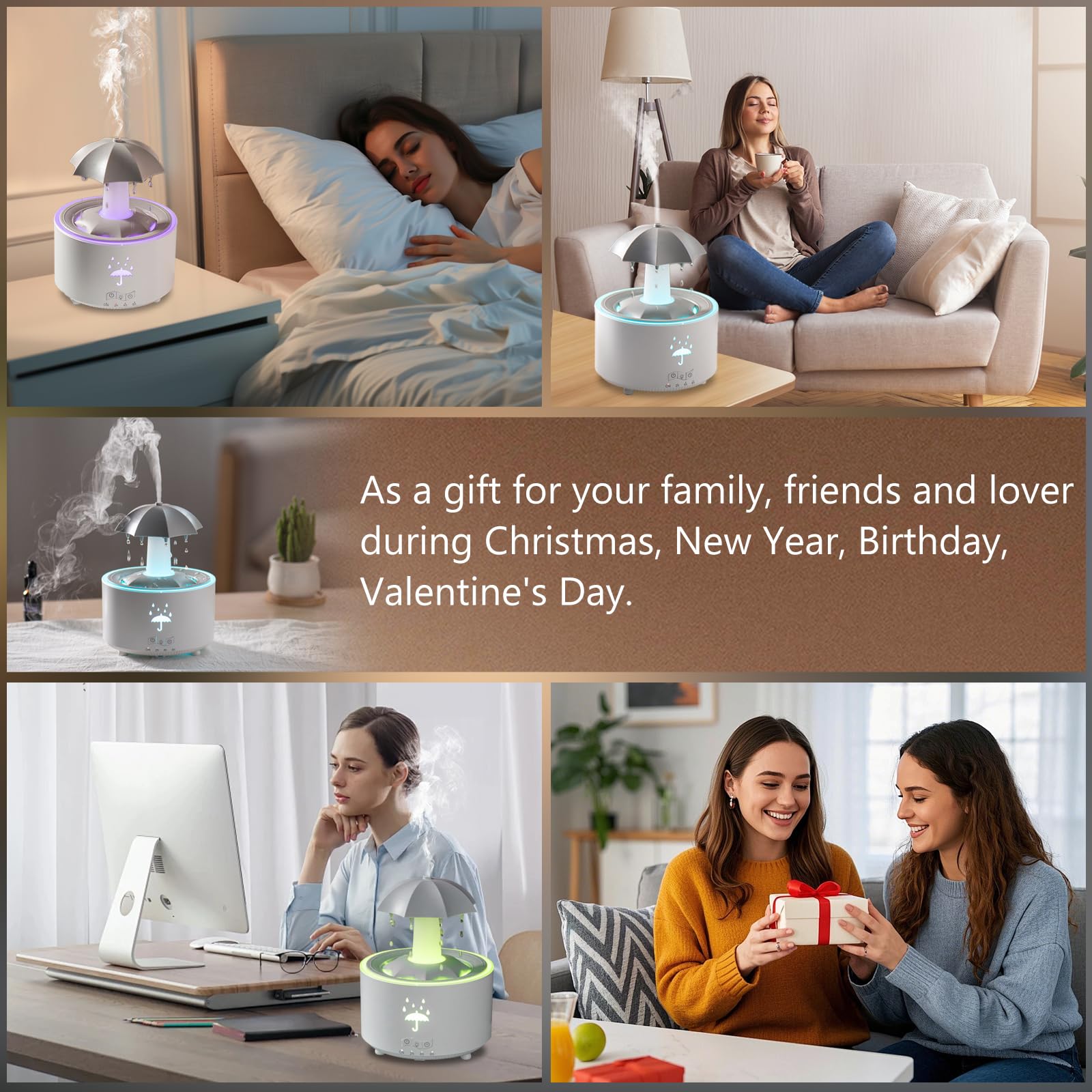 Elcxsla Essential Oil Diffuser 350mL – 360° Rotating Raindrop, Remote, 7-Color Mood Light
