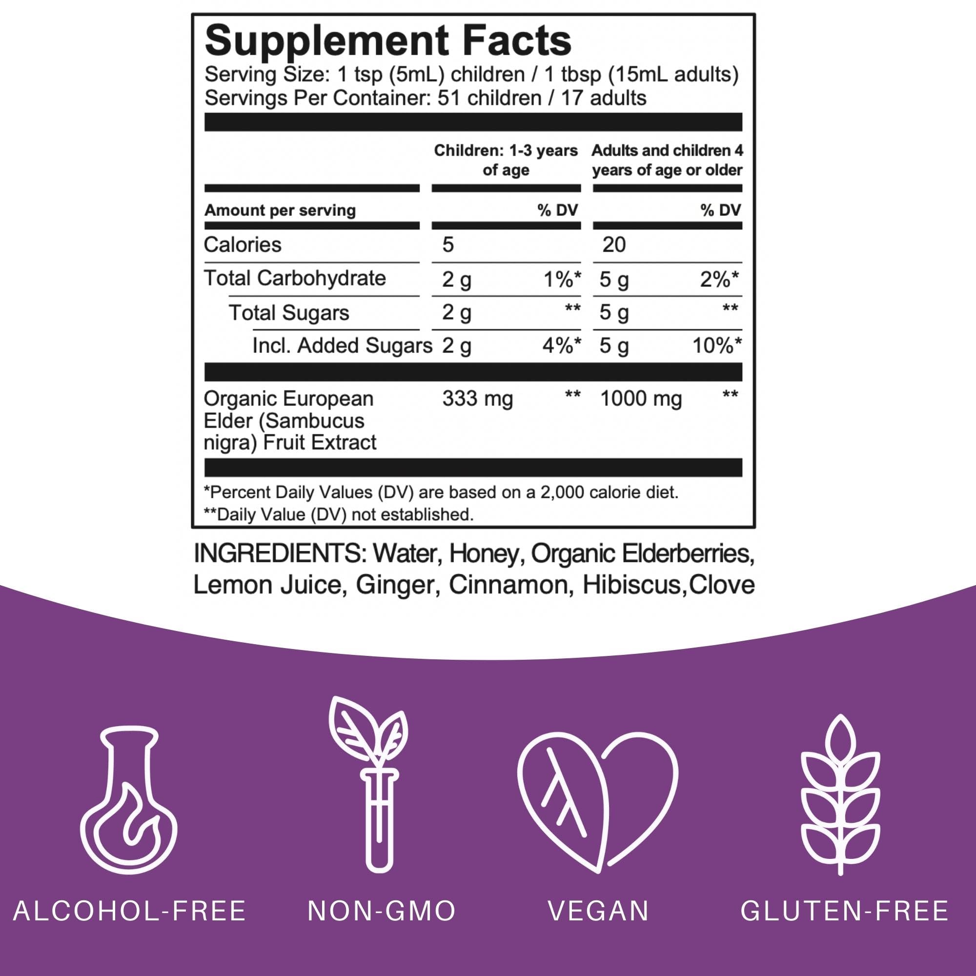 Elderlane Elderberry Syrup - Immune Support for Kids & Adults | Gluten-Free 8.5 Fl Oz