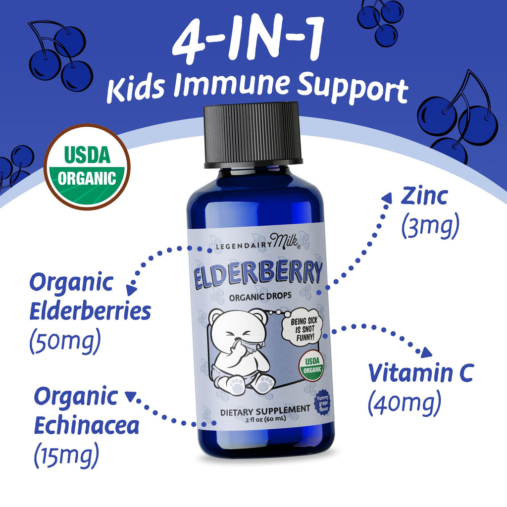 Legendairy Milk Organic Elderberry Drops – Baby & Toddler Immune Support (30 Servings) – Non-GMO