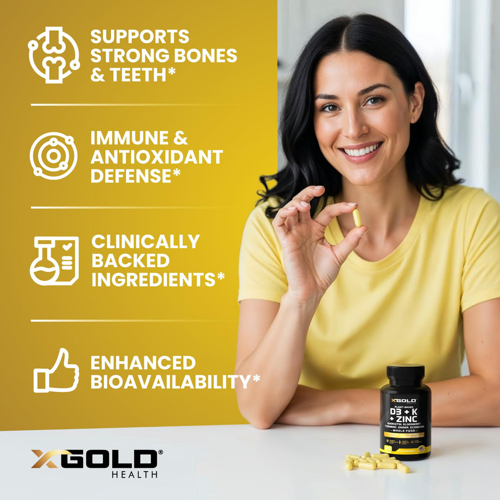 Vitamin D3 5000 IU + K2 MK7/MK4/K1, Zinc, Quercetin, Elderberry, Turmeric & Echinacea – 8-in-1 Plant-Based (120 capsules)