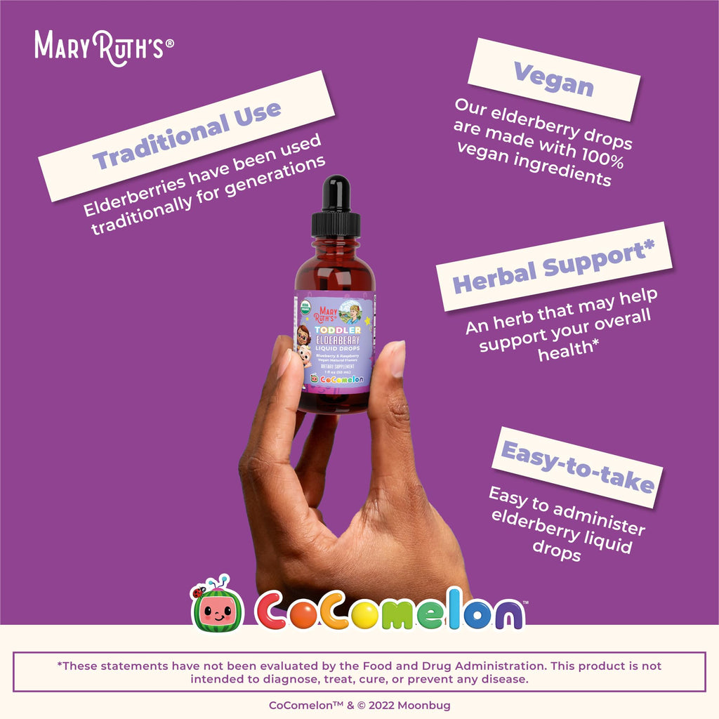 MaryRuth Organics Cocomelon Toddler Elderberry Syrup – USDA Organic, Sugar Free (Ages 1-3) 1 Fl Oz