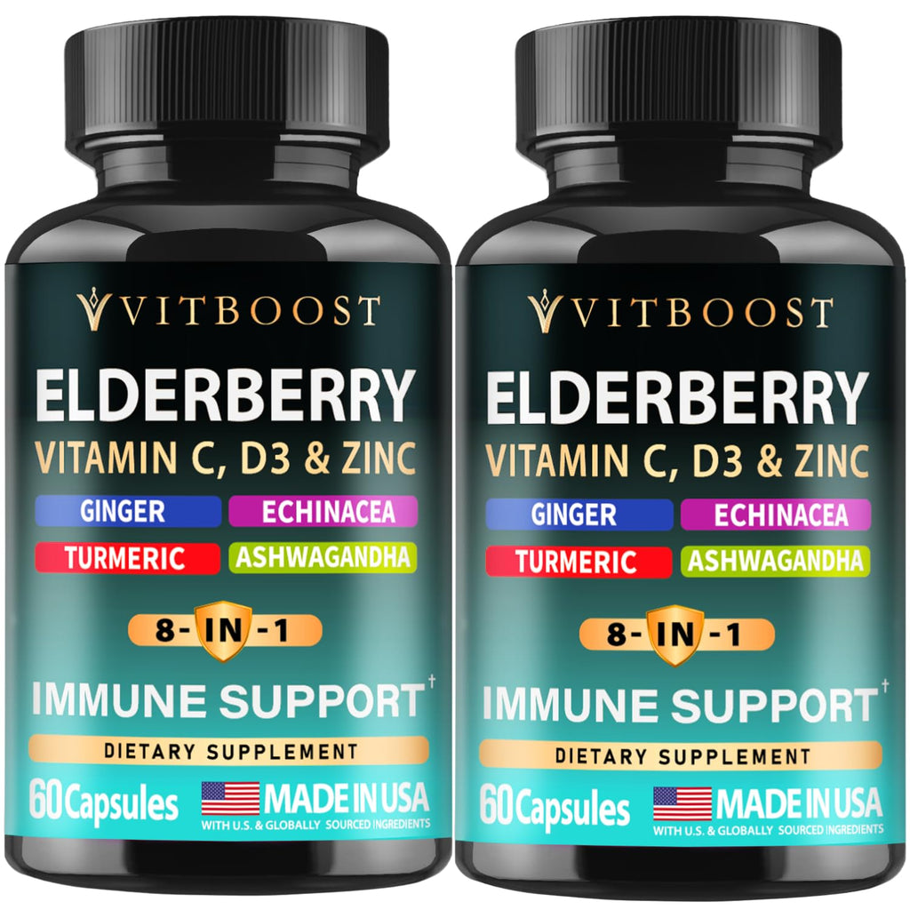 Elderberry Immune Support 8-in-1 (2-Pack) – Vitamin C, Vitamin D 5000 IU, Zinc