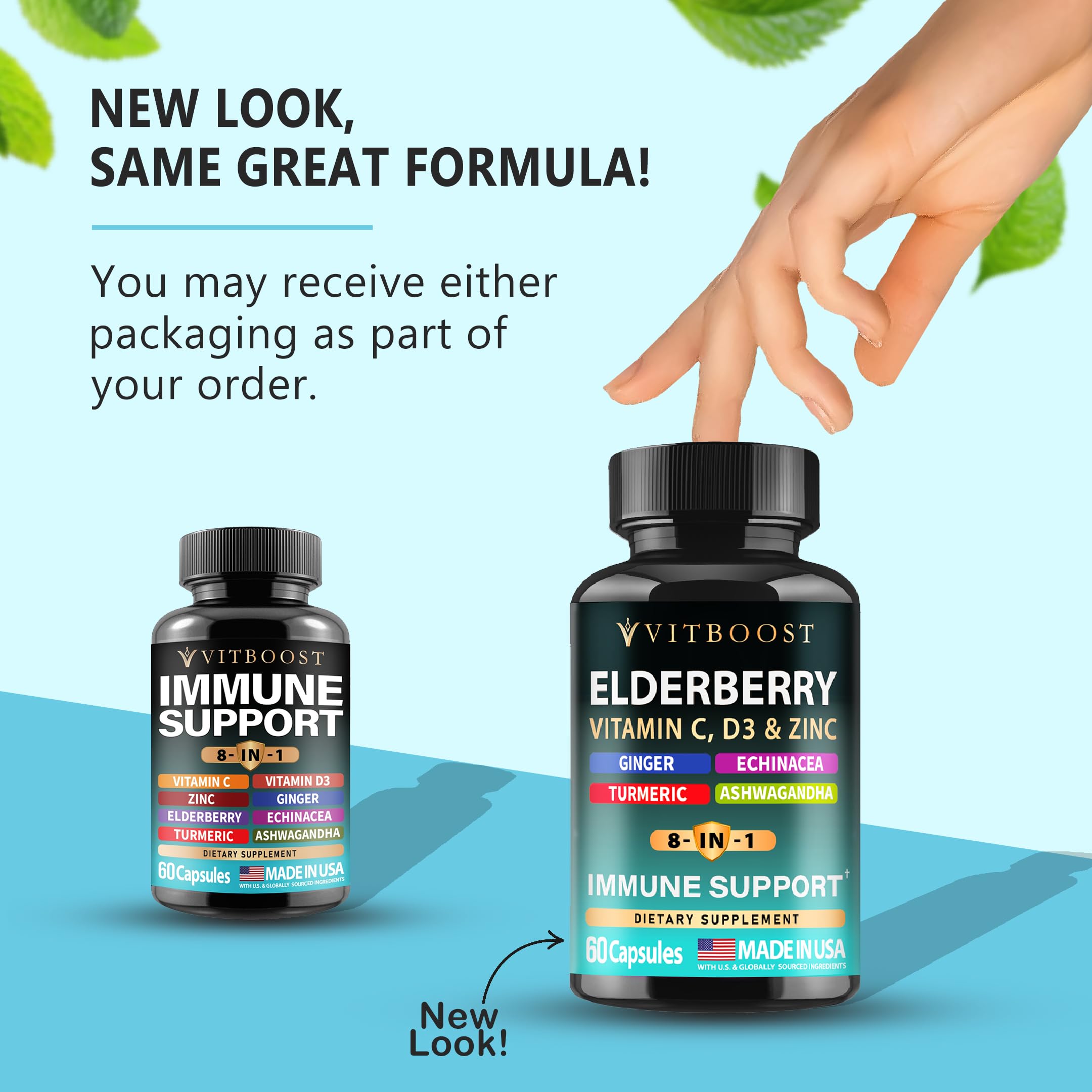 Elderberry Immune Support 8-in-1 Formula – 60 Capsules with Vitamin C, D, Zinc & Echinacea