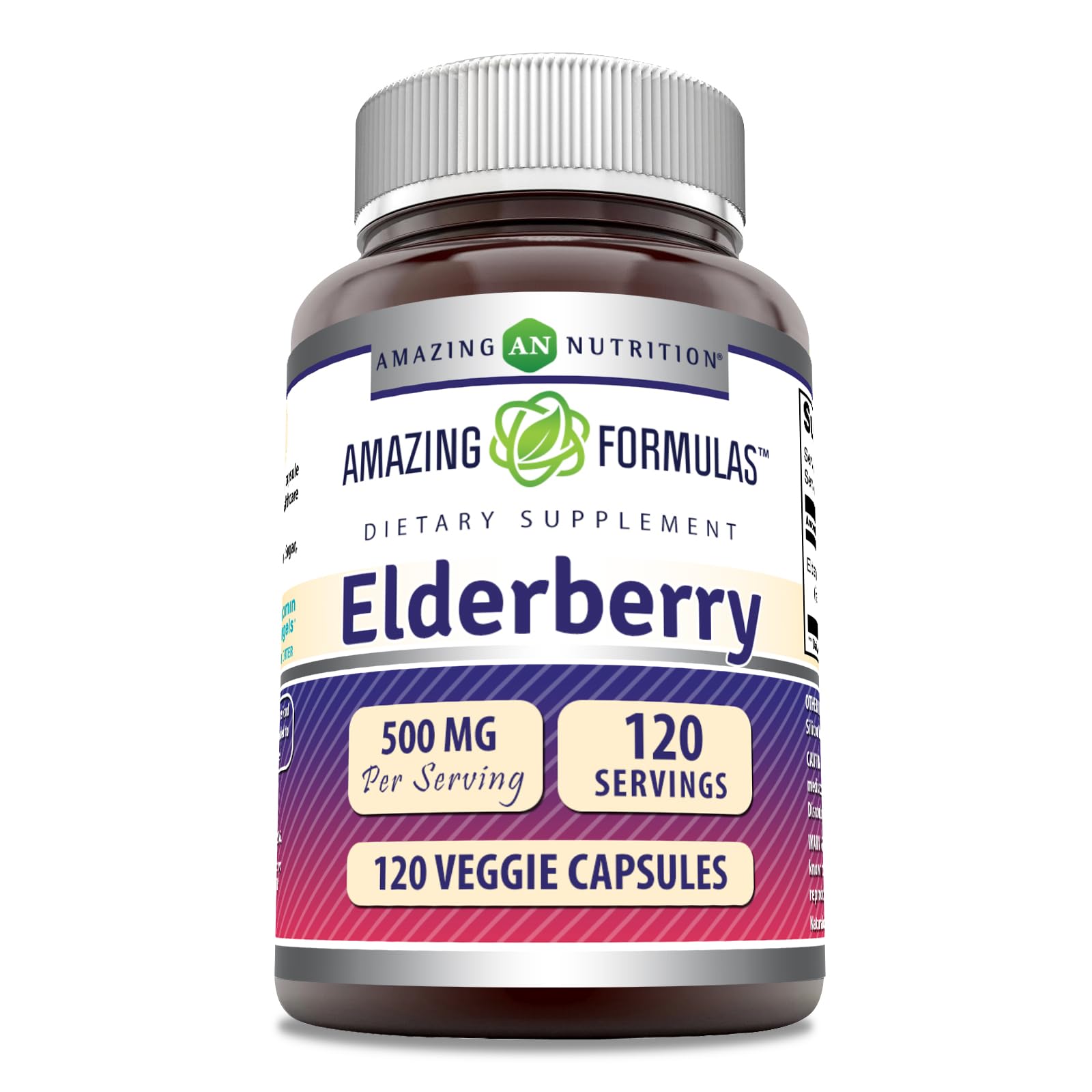 Amazing Formulas Elderberry Supplement – 500 mg, 10:1 Concentrate, 120 Veggie Capsules