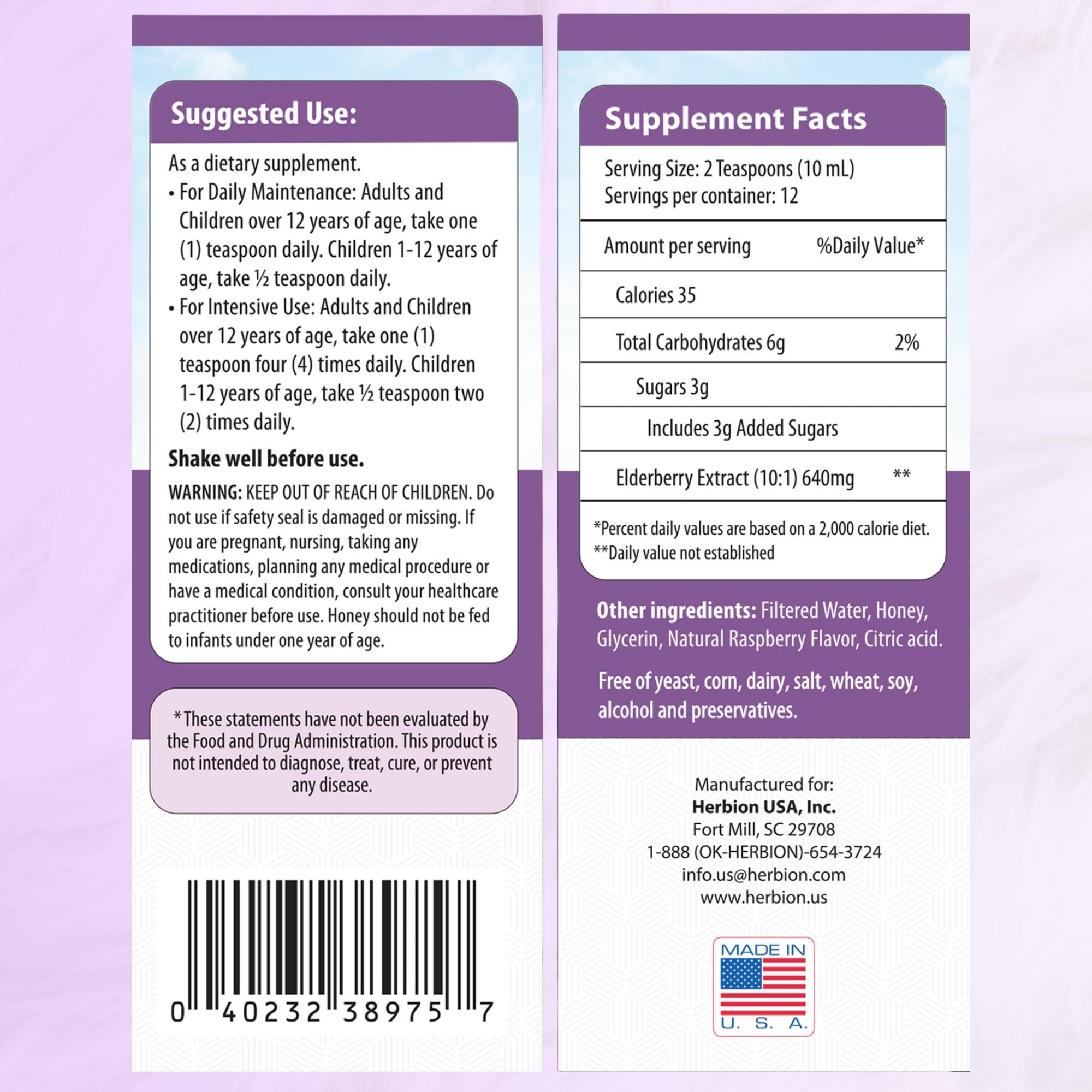 Herbion Naturals Elderberry Syrup – Immune Support for Adults & Kids 1+
