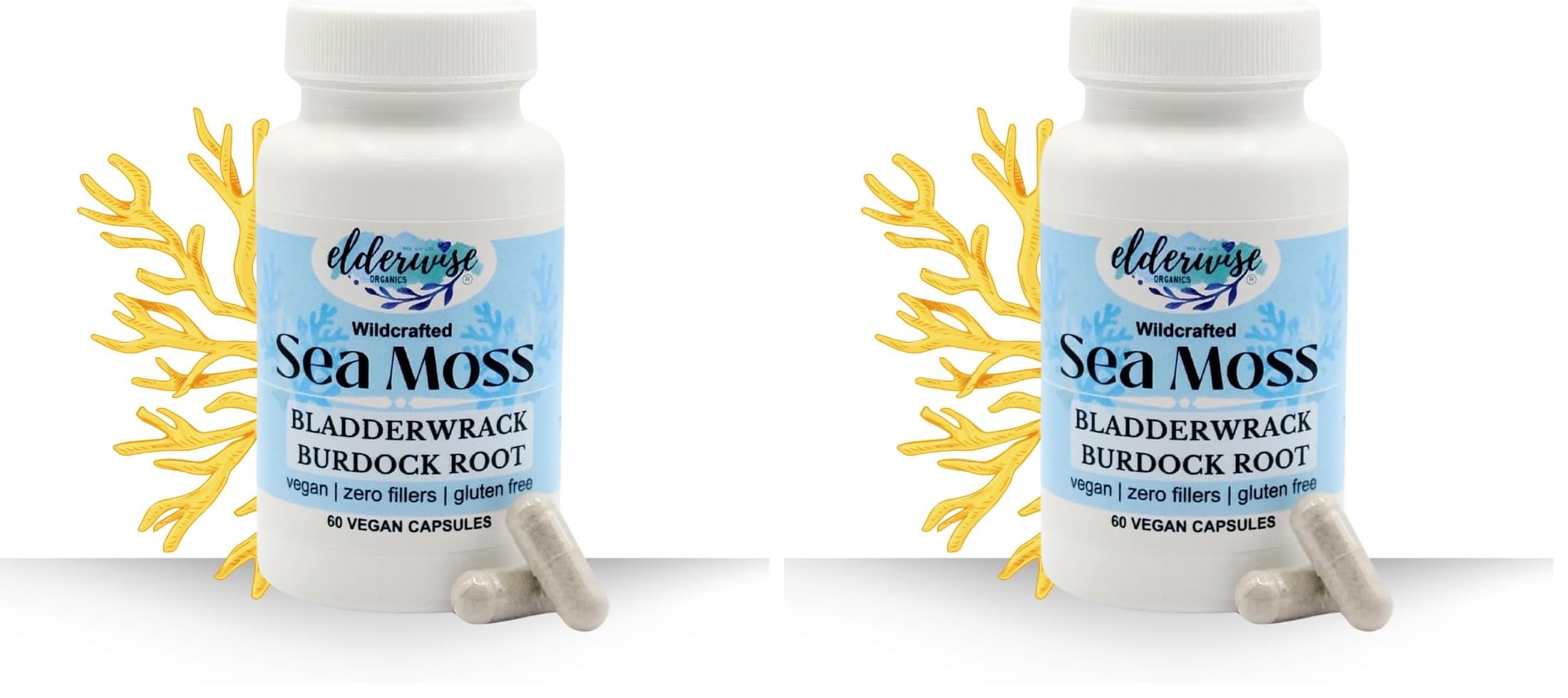 Elderwise Sea Moss Capsules 1400 mg - Burdockroot & Bladderwrack (Pack of 2)