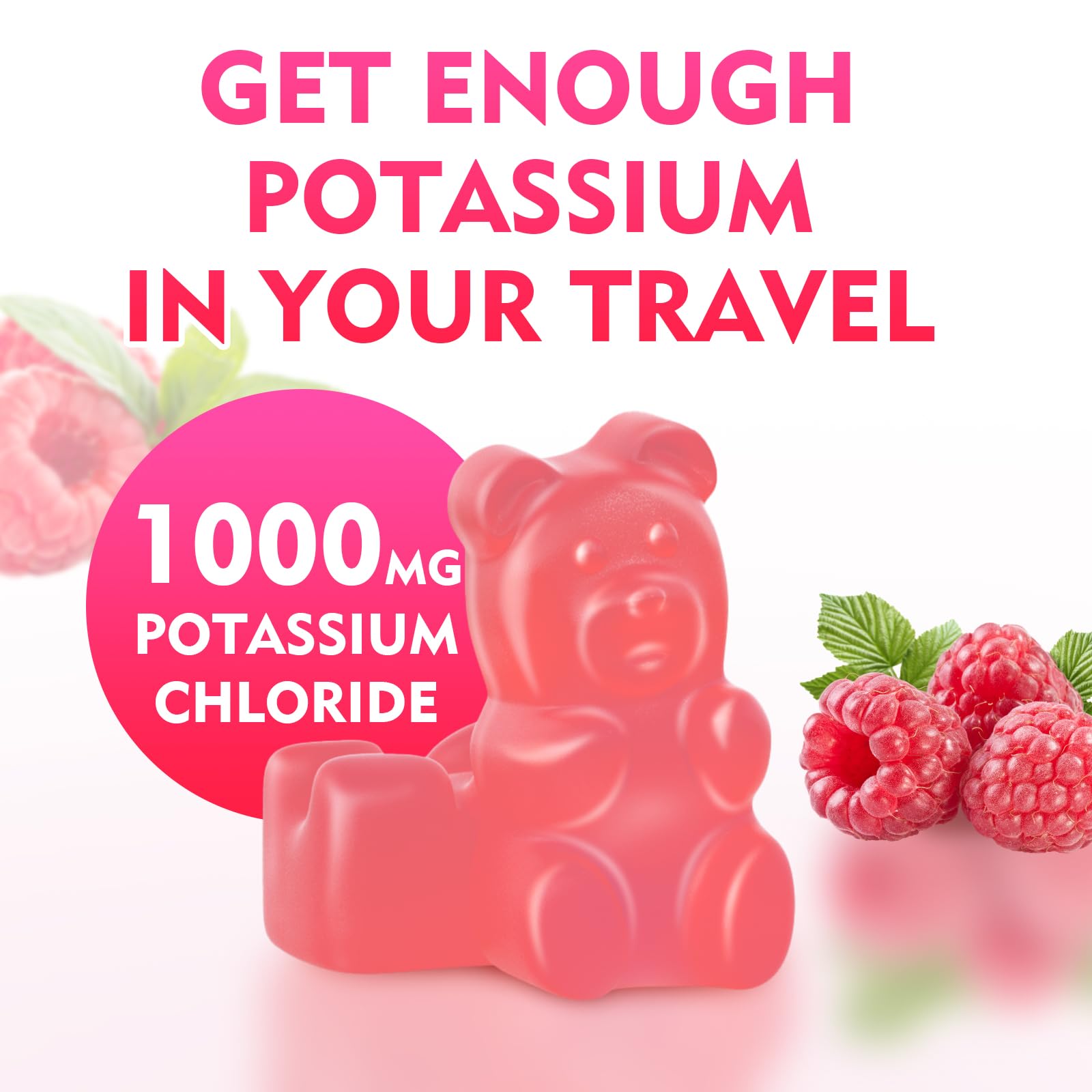 2 Pack Potassium Gummies 1000mg – Sugar-Free Raspberry (120 Count)