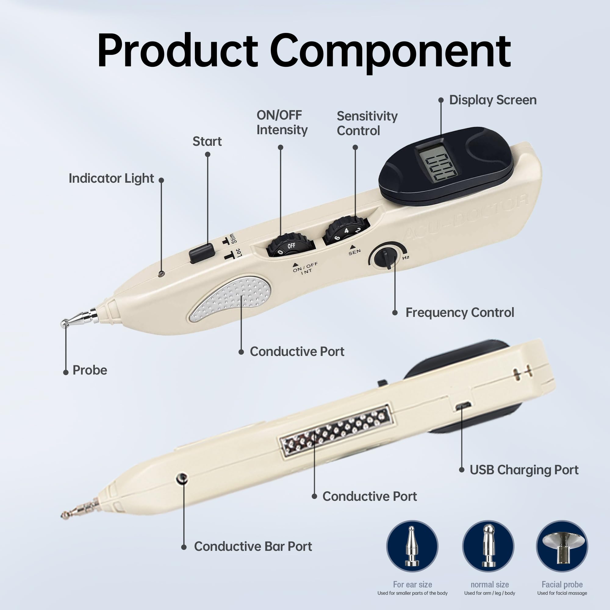 Electronic Acupuncture Meridian Pen – Pain Relief with 3 Massage Heads, Rechargeable