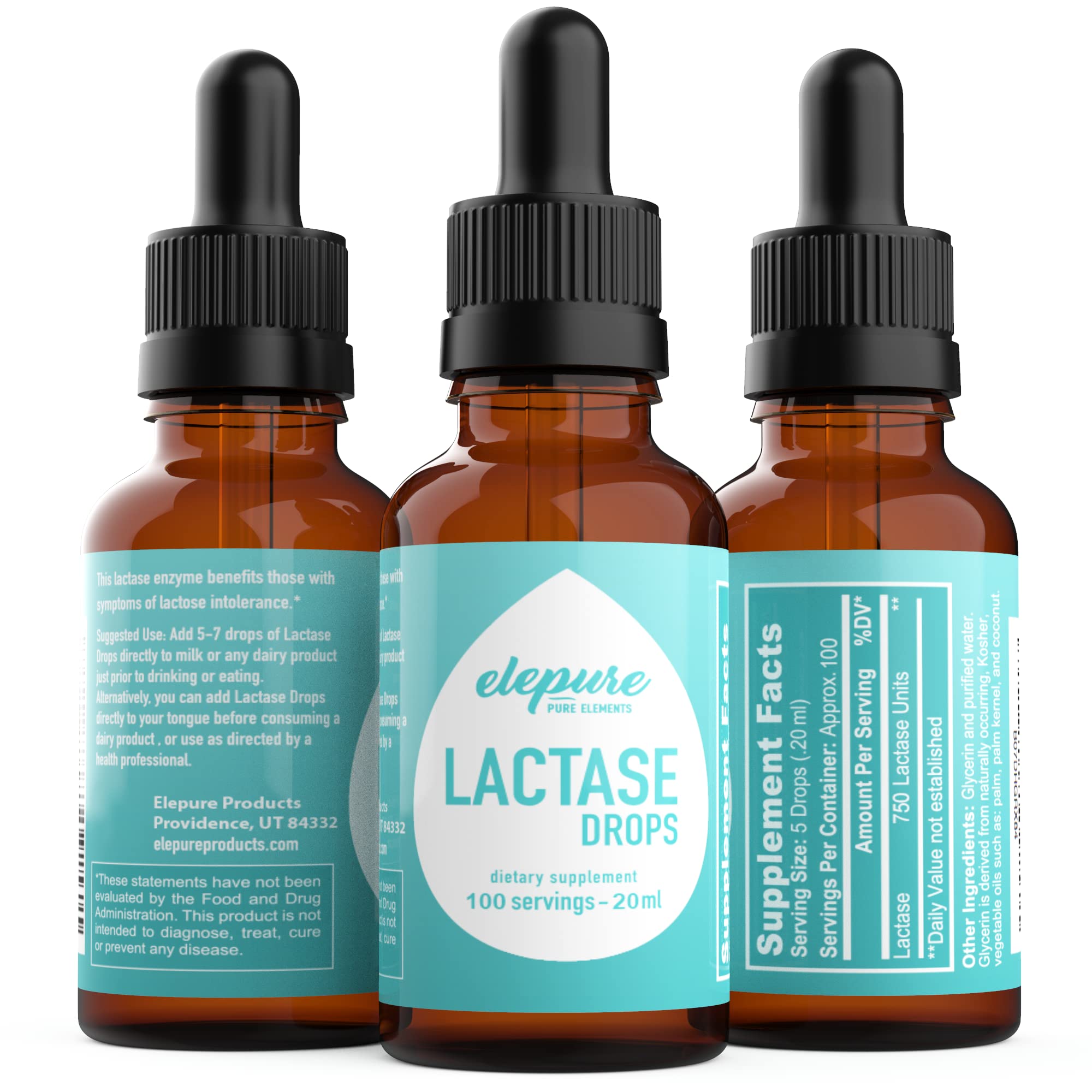 Elepure Pure Elements Lactase Drops - 100 Servings, 20 mL