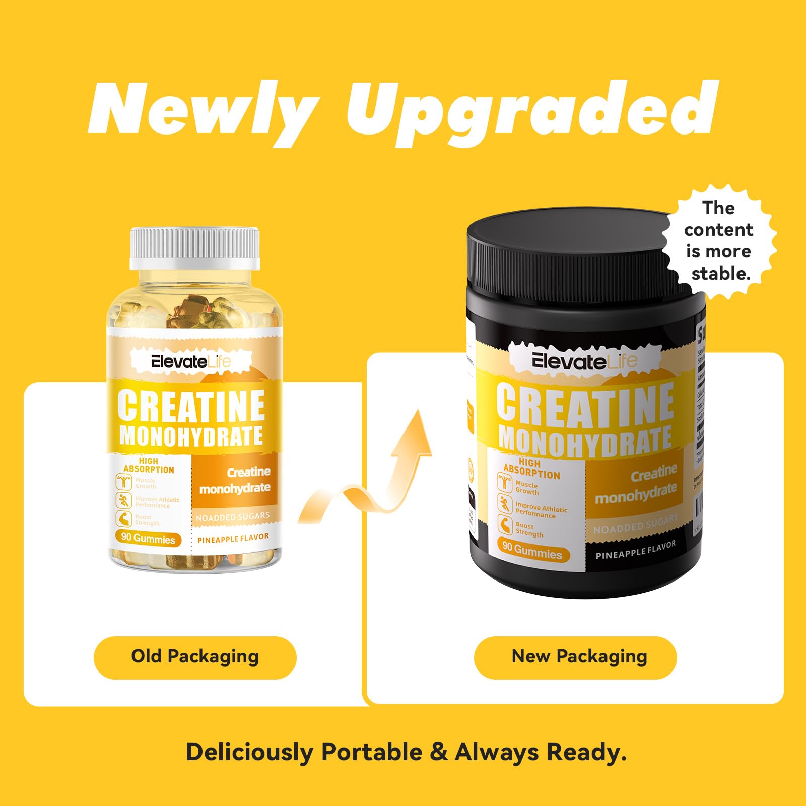Creatine Monohydrate Gummies 5000mg – 90 Pineapple Chewables for Men & Women | ElevateLife