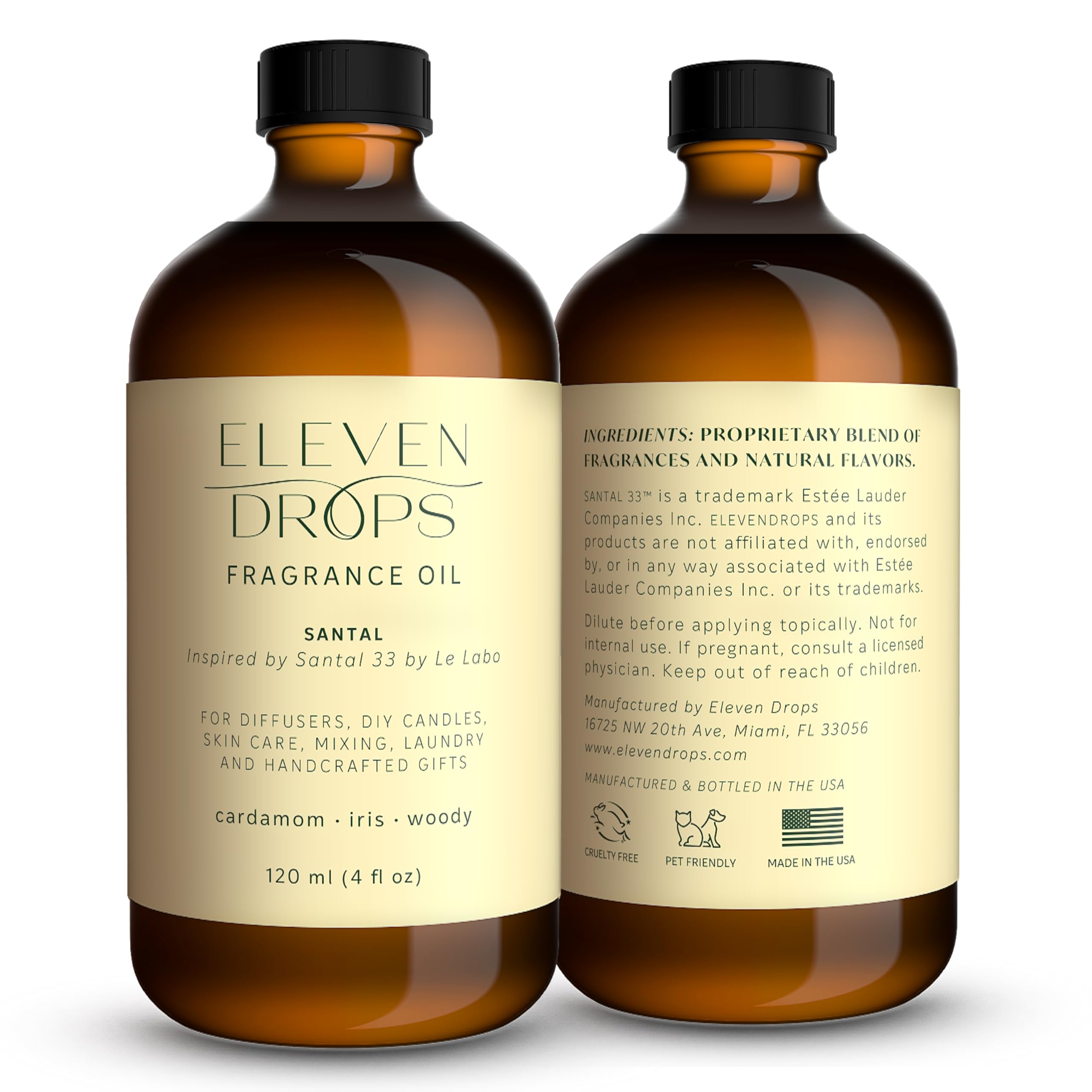 Santal Aroma Fragrance Oil – Eleven Drops | 4 fl oz, Made in USA, IFRA Compliant, Pet Friendly
